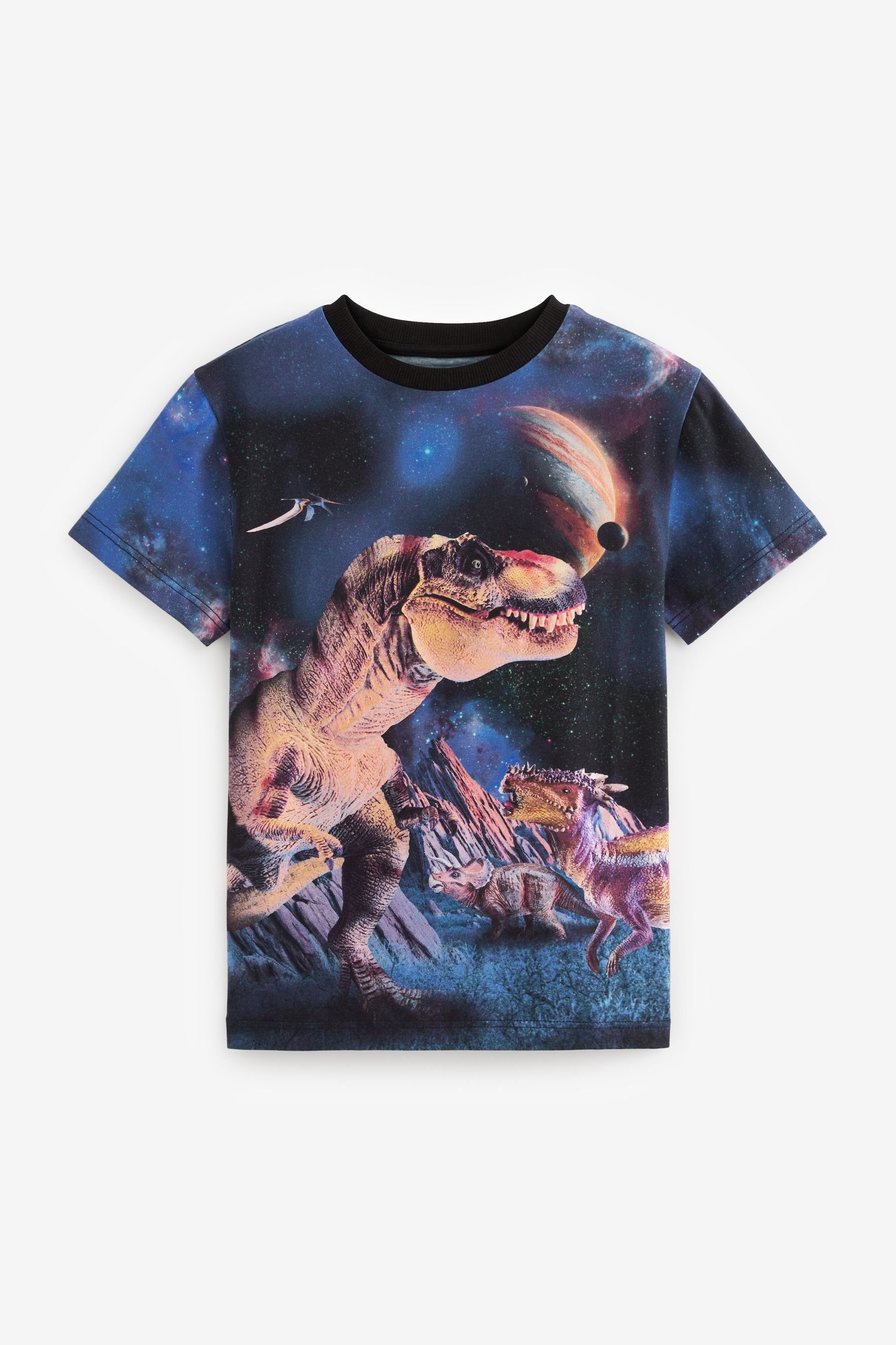 Next T-Shirt T-Shirt mit Allover-Print (1-tlg) Navy Blue Space Dinosaur