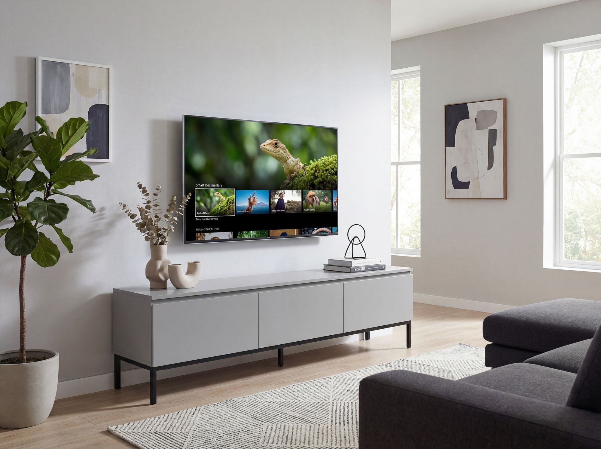 Wohnling Lowboard WL7.639 150cm TV Kommode Grau TV Schrank Fernsehtisch Fernsehschrank (Modernes TV-Board mit grifflosen Fronten), Drei geräumige Schubladen für reichlich Stauraum