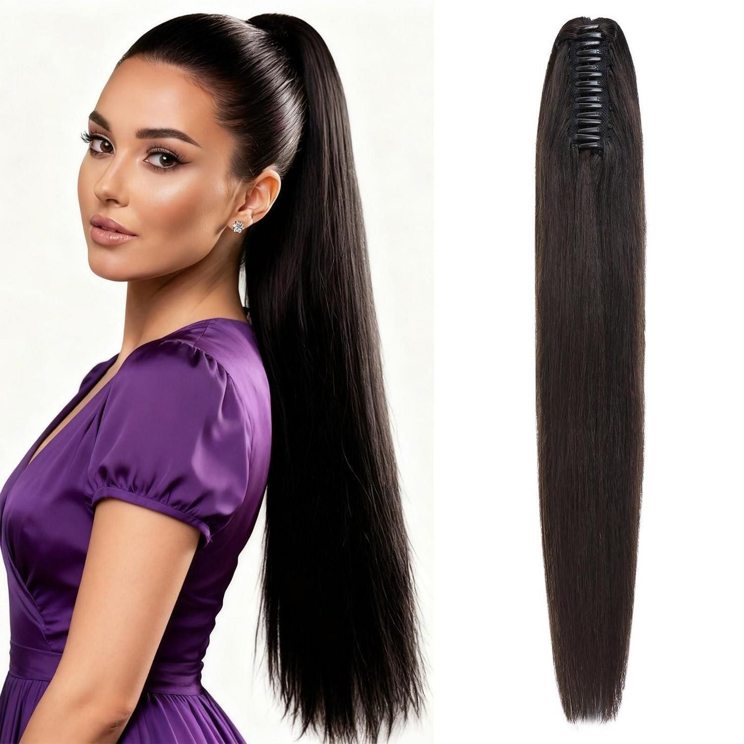 LuxusKollektion Echthaar-Extension Pferdeschwanz Echthaar Clip in 45cm-115g 1B Natürliches Schwarz