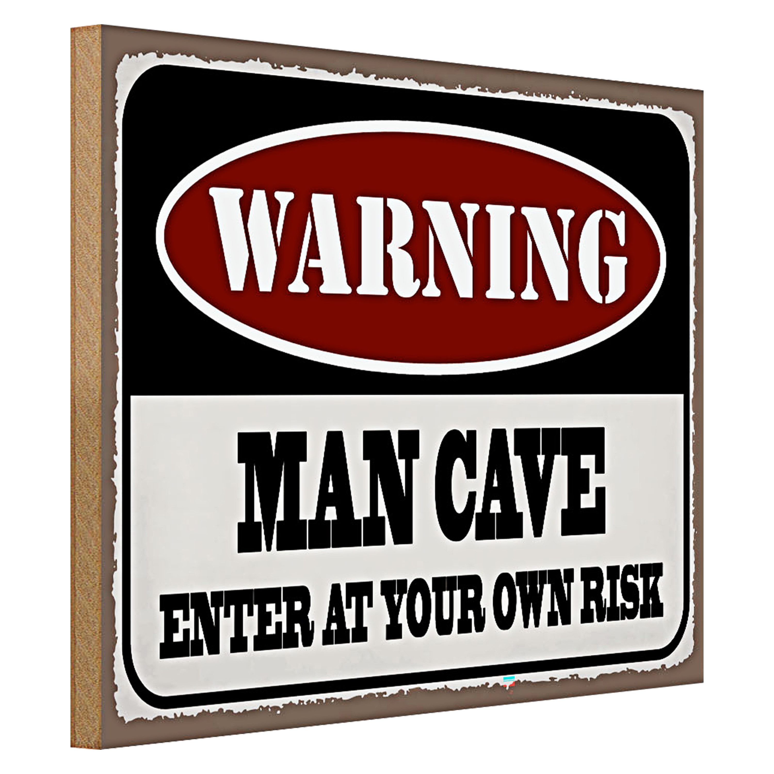 Roomando Holzbild Spruch 40x30cm Warning man cave enter at your