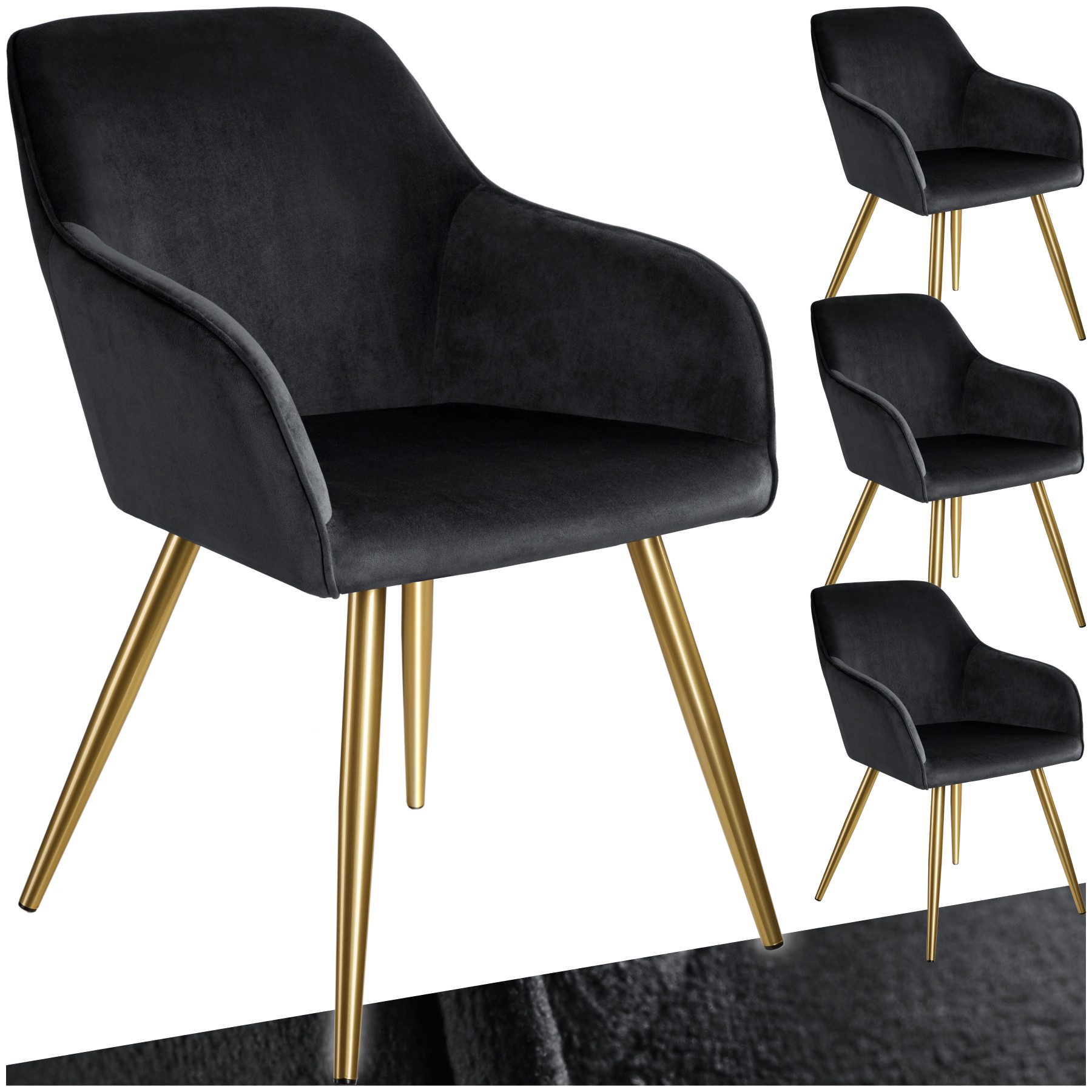 tectake Esszimmerstuhl Küchenstuhl Marilyn Samtoptik, goldene günstig online kaufen