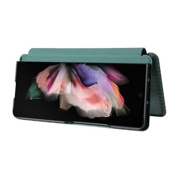 Wigento Handyhülle Für Samsung Galaxy Z Fold4 5G Carbon Kunstleder Handy Tasche Hülle Etuis Grün