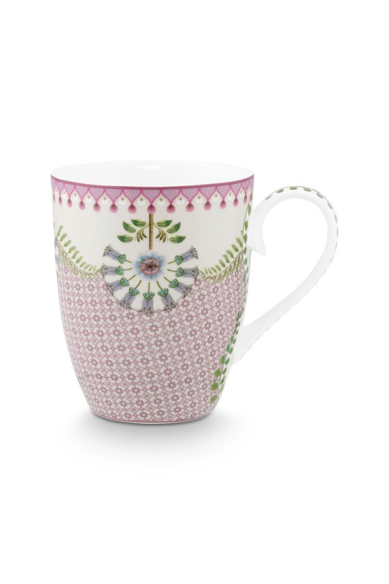 PiP Studio Becher Lily&Lotus Henkelbecher lila 350ml, Porzellan, Mug Large Lily&Lotus Tiles Lilac 350ml