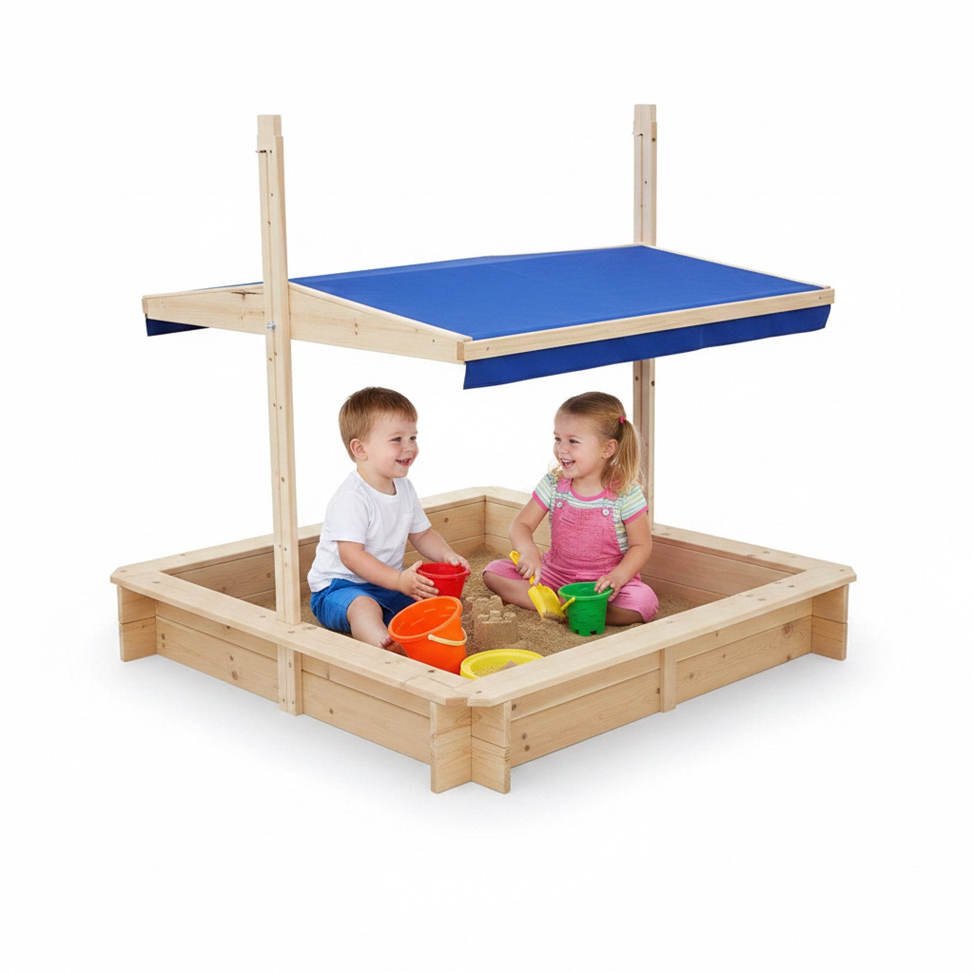 Sandkasten Sandkiste 120x120 Holz mit verstellbaren Dach Sandbox Sandkasten