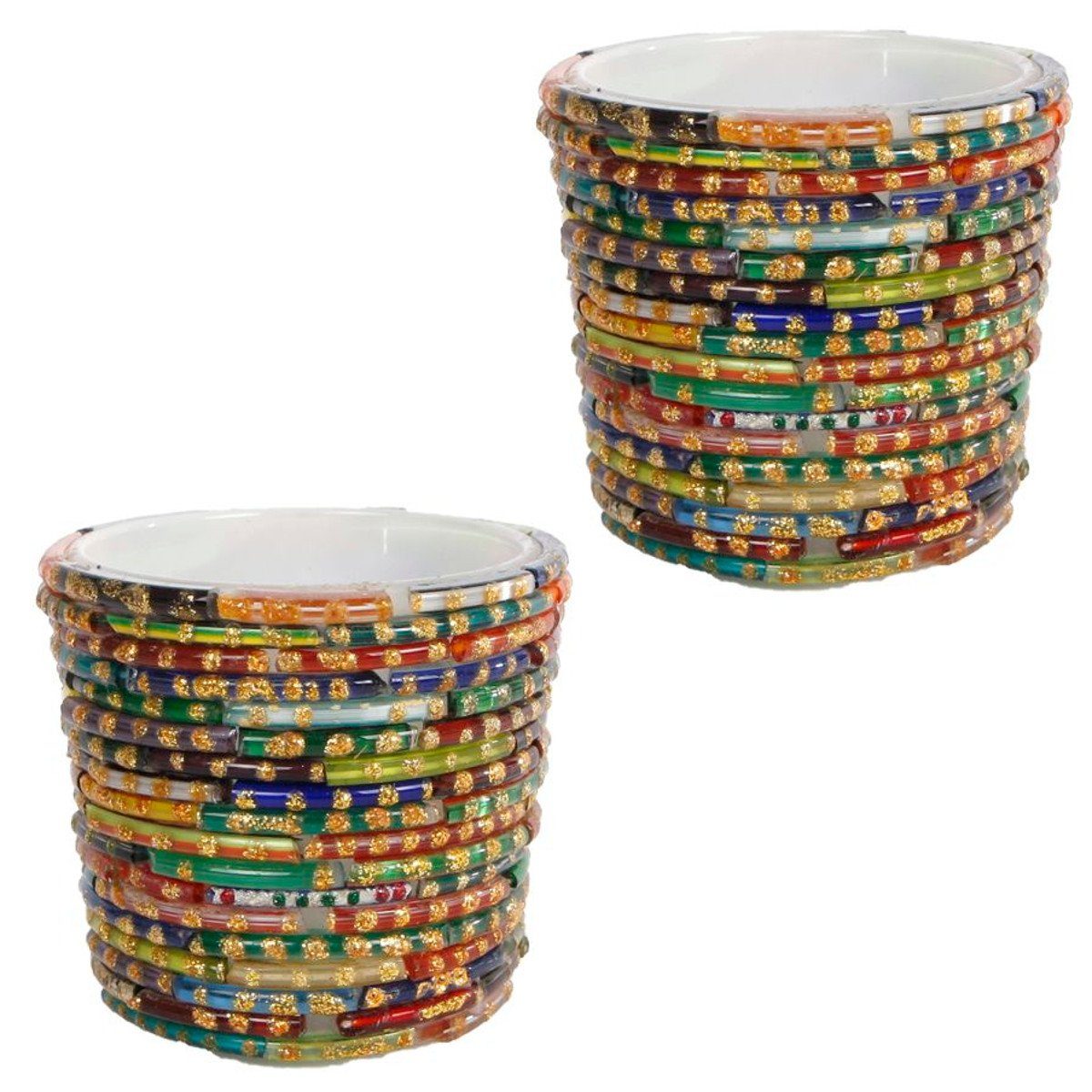 Macosa Home Windlicht Kerzenständer orientalisch Perlen bunt 2er Set (2 St), Kerzenhalter Teelicht Halter Kerzenglas Teelichtglas Glaswindlicht