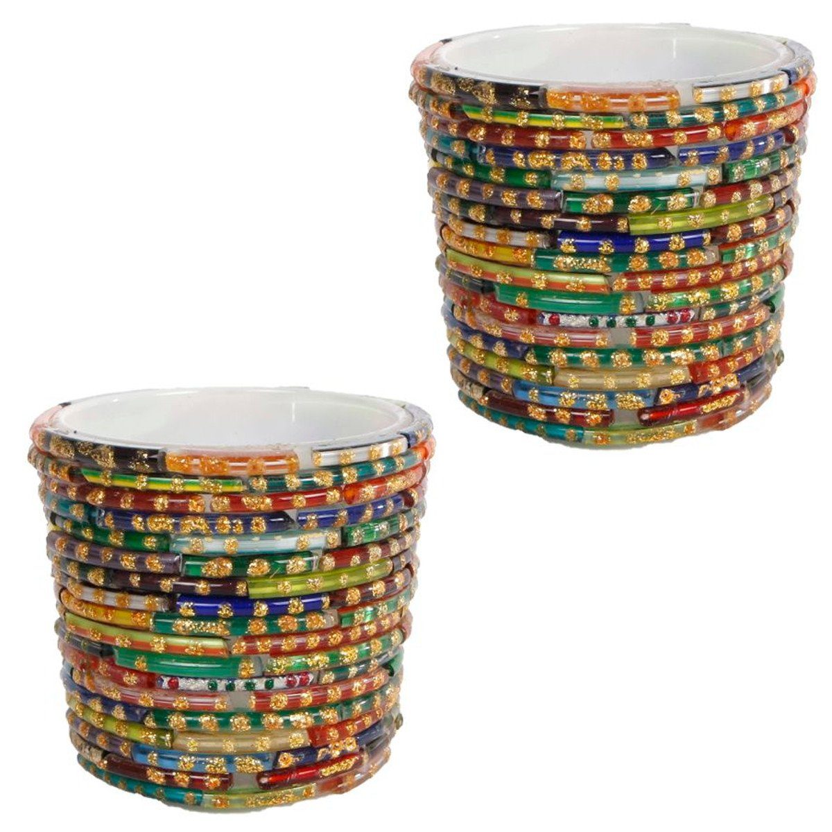 Macosa Home Windlicht Подсвечник orientalisch Perlen bunt 2er Set (2 St), Торшеры Teelicht Halter Kerzenglas Teelichtglas Glaswindlicht