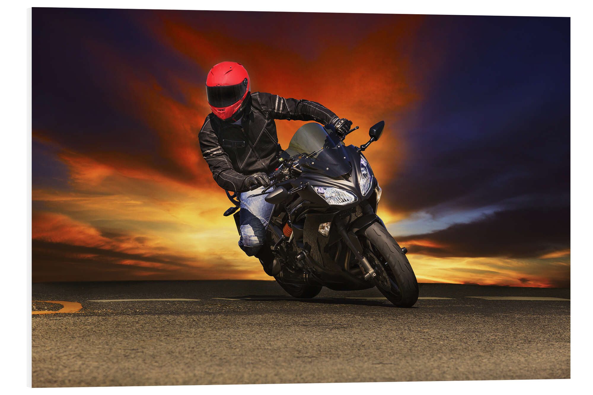 Posterlounge Forex-Bild Editors Choice, Motorradfahrer in der Kurve, Fotografie