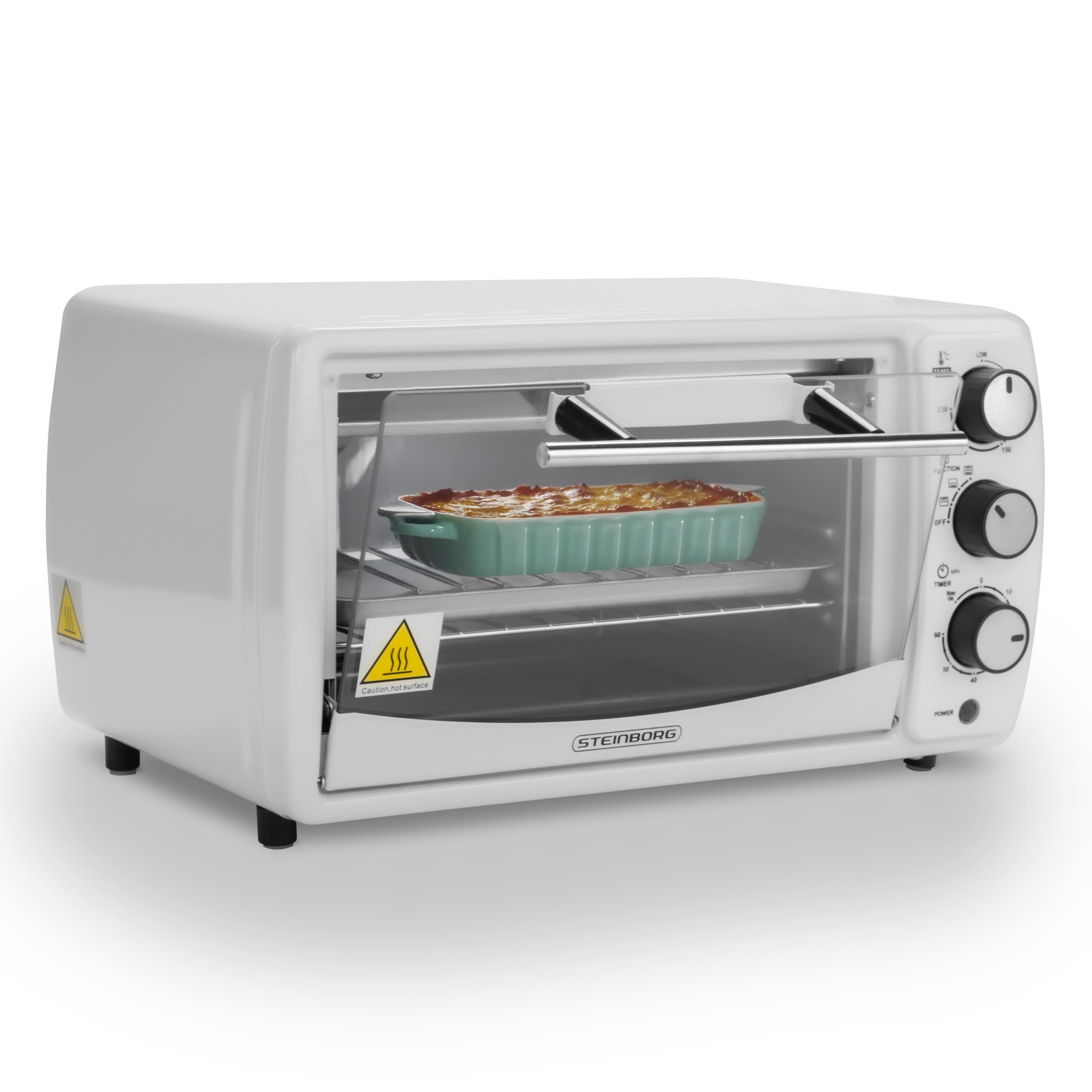 STEINBORG Minibackofen SB-3005w, 13 Liter, Großes Sichtfenster, Hitzebeständiges Gehäuse, 1200 Watt