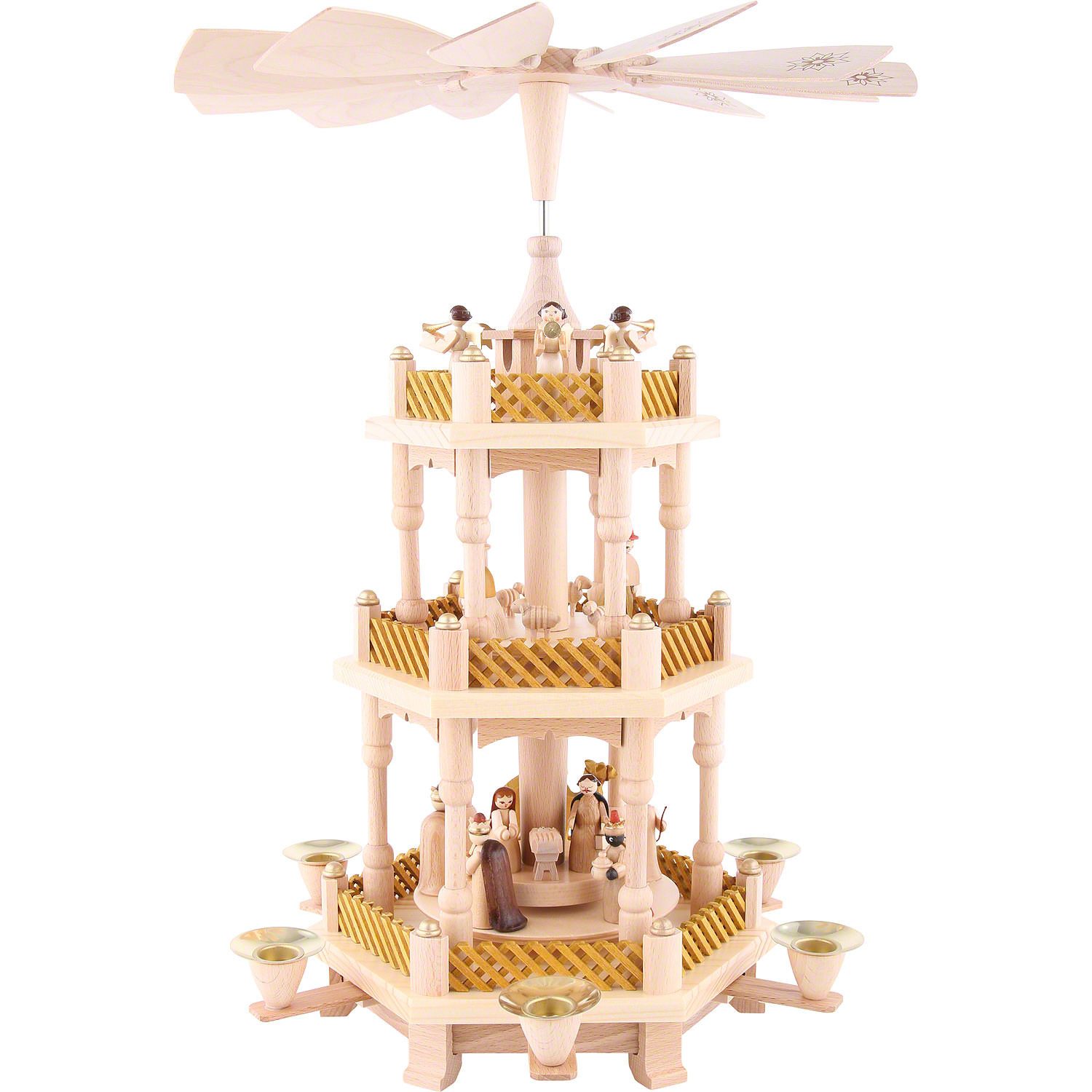 Weihnachtspyramide 3-stöckige Pyramide Christi Geburt natur (40cm) von Richard Glässer