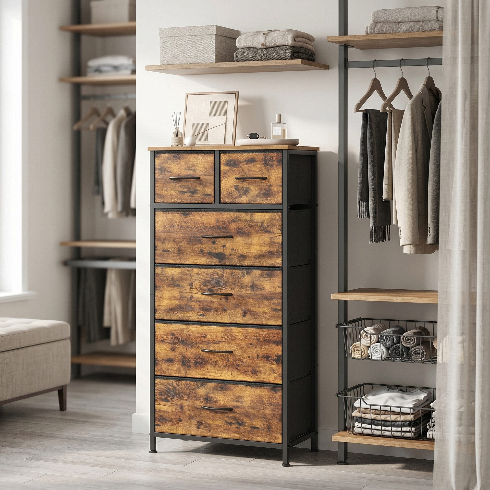 SONGMICS Kommode Schrank mit 3/4/5 Schubladen, Aufbewahrungsschrank, Stahl, MDF, Vliesstoff, für Schlafzimmer