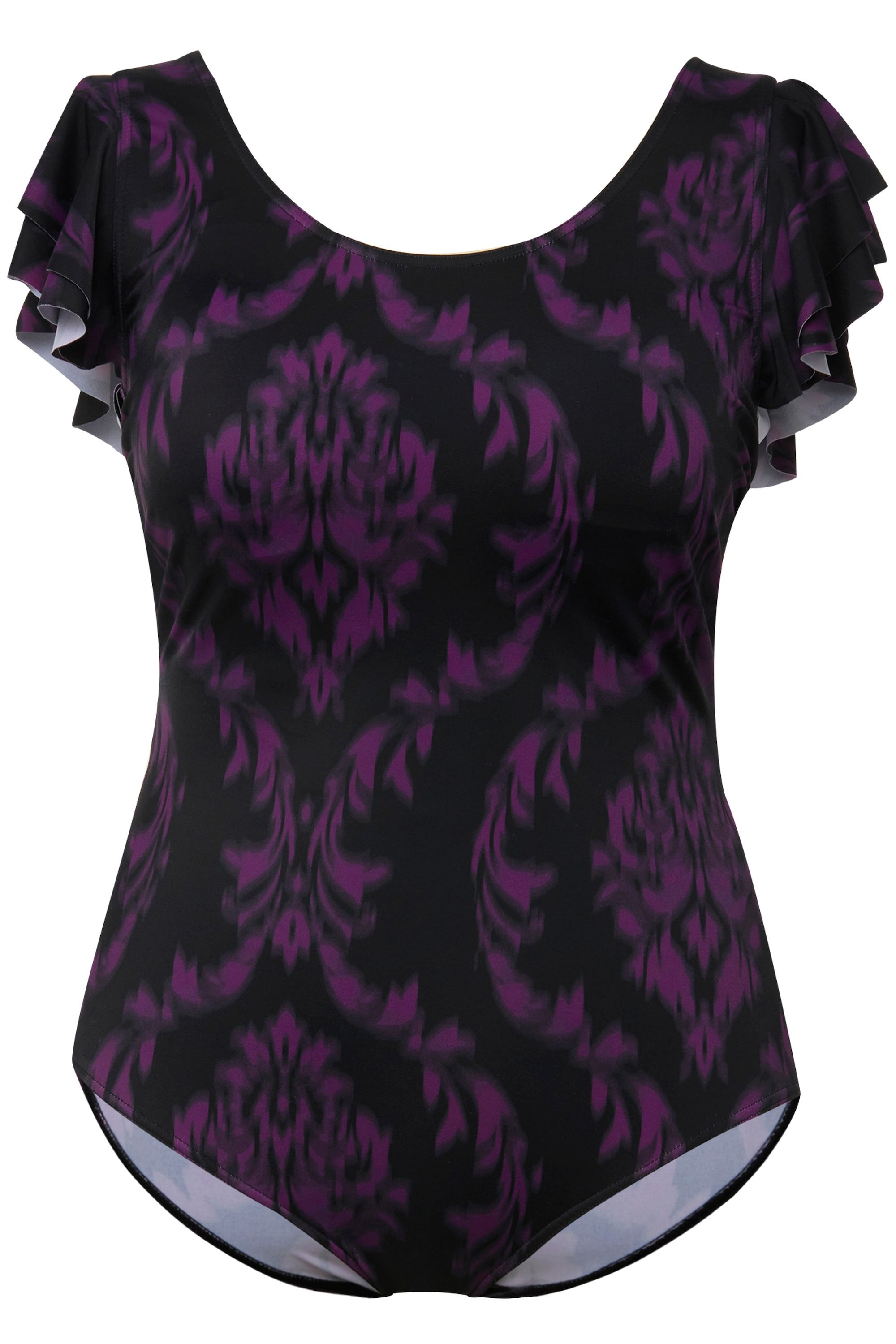 Ulla Popken Badeanzug Badeanzug Ornamente Volant-Schultern günstig online kaufen