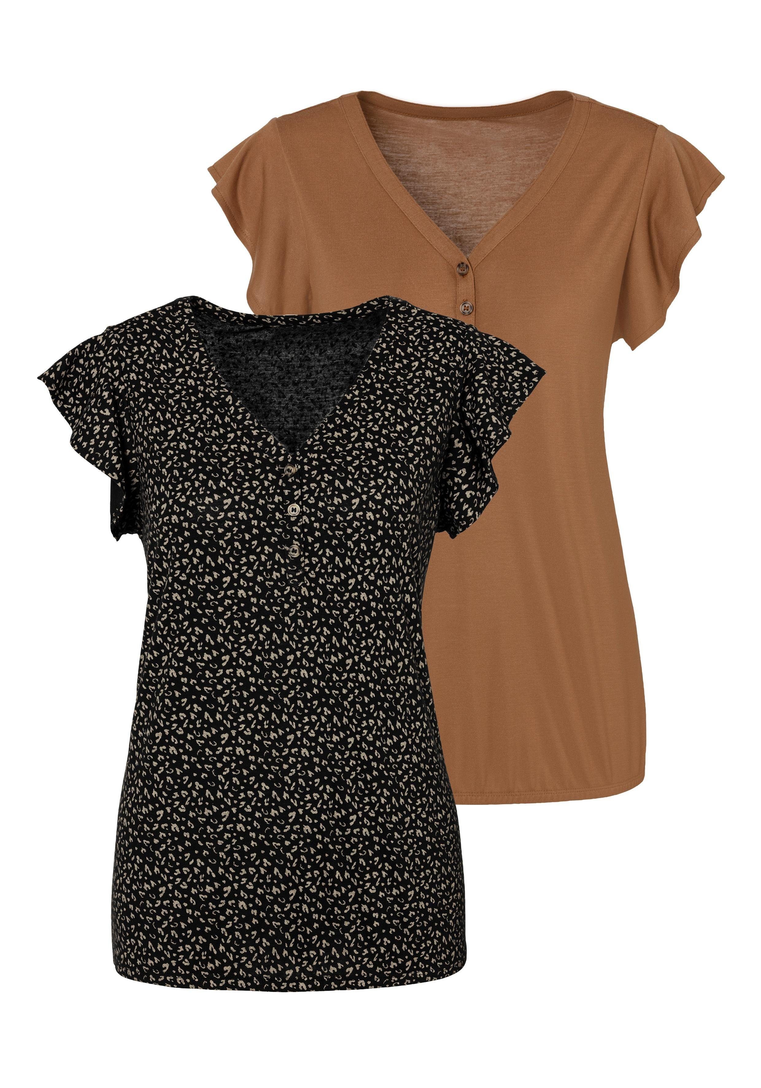 Shirttop mit Knopfleiste und Flügelärmelchen