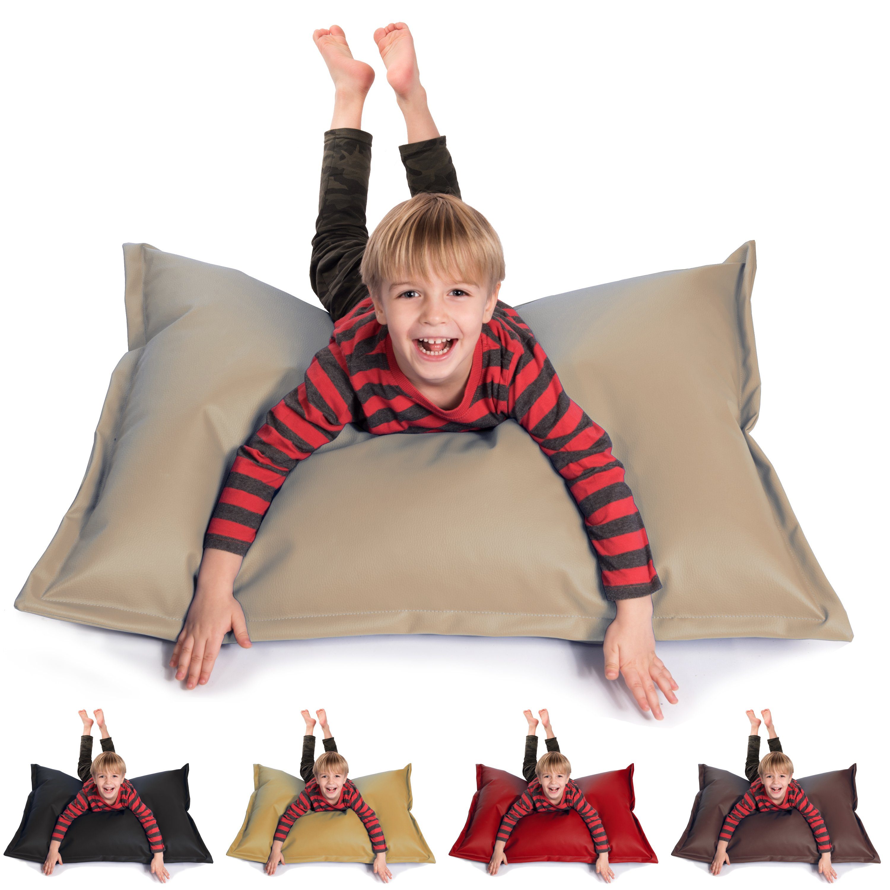 sunnypillow Sitzsack aus Kunstleder Outdoor & Indoor für Kinder & Erwachsene, 100 x 70 cm mit 60L Styropor Füllung