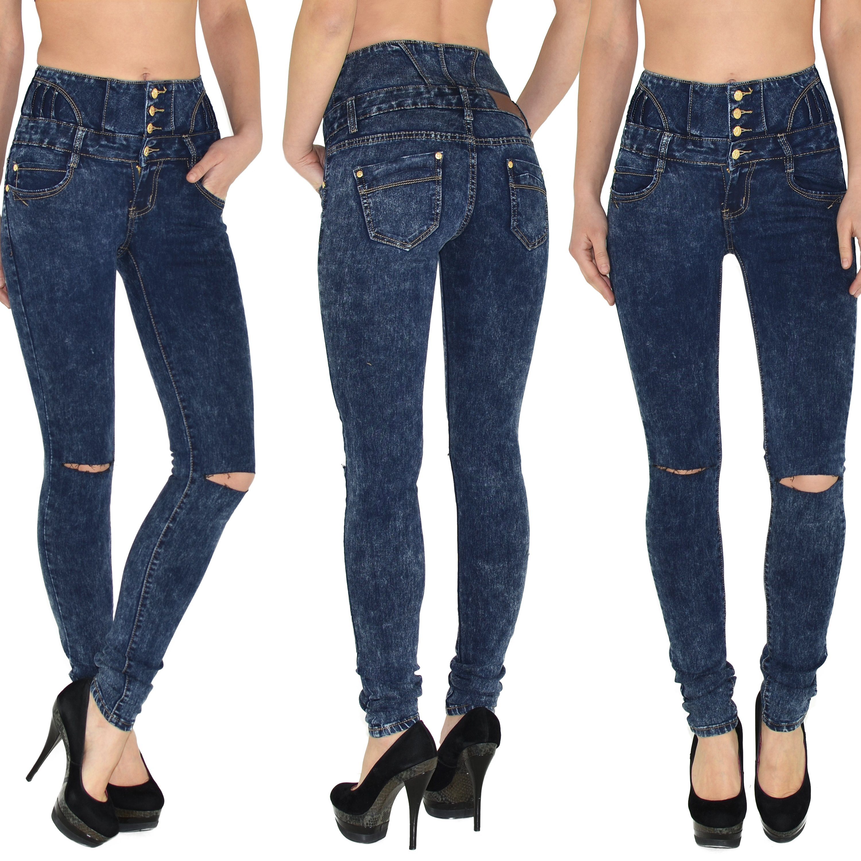 Damen Skinny High enge Damen Knöpfen, Skinny Röhrenjeans Stretch Jeans Waist Leibhöhe, mehreren Größen, Risse Skinny Übergröße Hose und mit ESRA Waist mit hoher Batik Blau Destroyed J22 Waist 4 Fit Skinny bis Hose mit Jeans, Damen Jeans Jeans Große High High hohem Jeanshose, Fit Plussize mit Skinny-fit-Jeans Destroyed Knopf, Risse und Jeans Damen 4-Knöpfen, Damen Damen Jeanshose mit Bund, Sehr Damen Hose