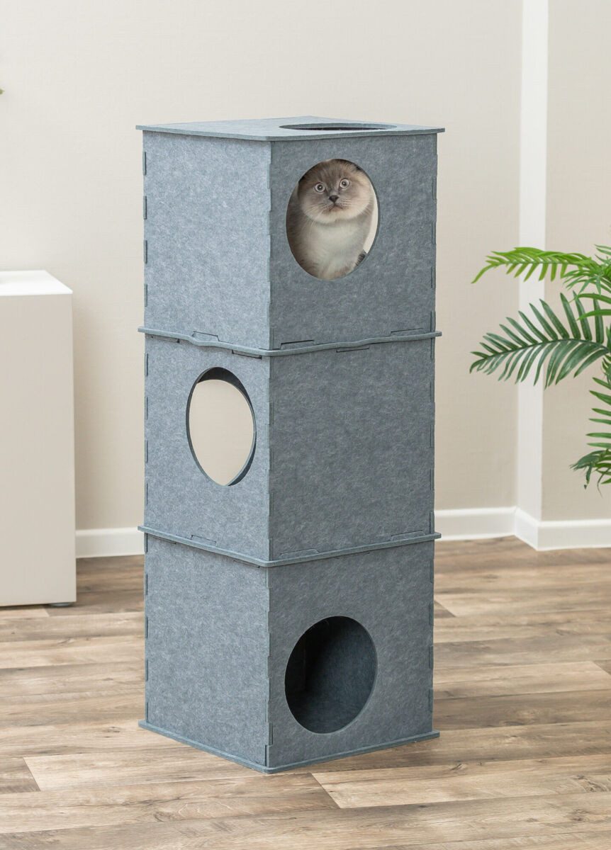 TRIXIE Katzen-Hängematte Filz Tower Nele - grau - 38 × 105 × 38 cm
