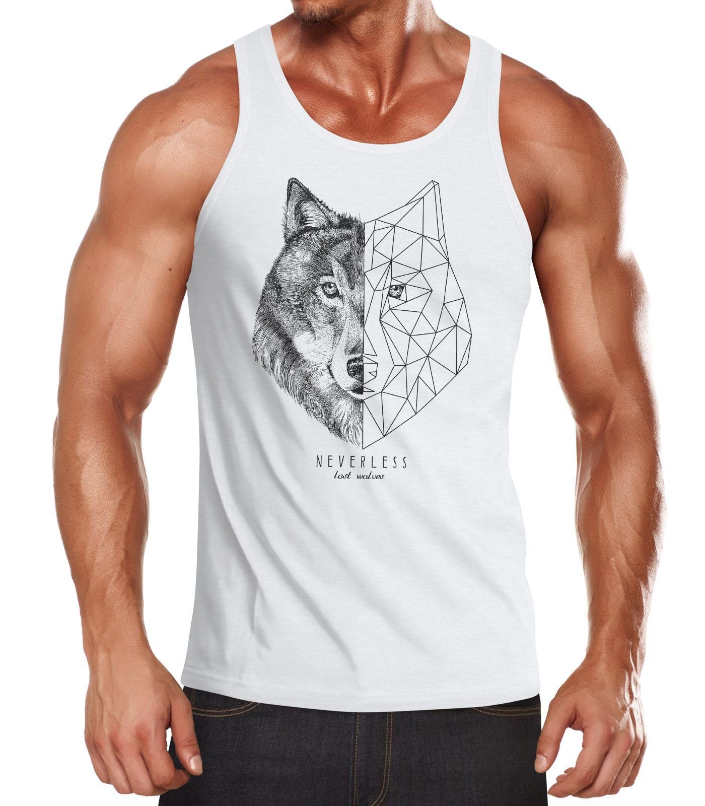 Tanktop Herren Tank-Top Wolf Polygon Kunst Grafik Tiermotiv Printshirt Muskelshirt Muscle Shirt Neverless®