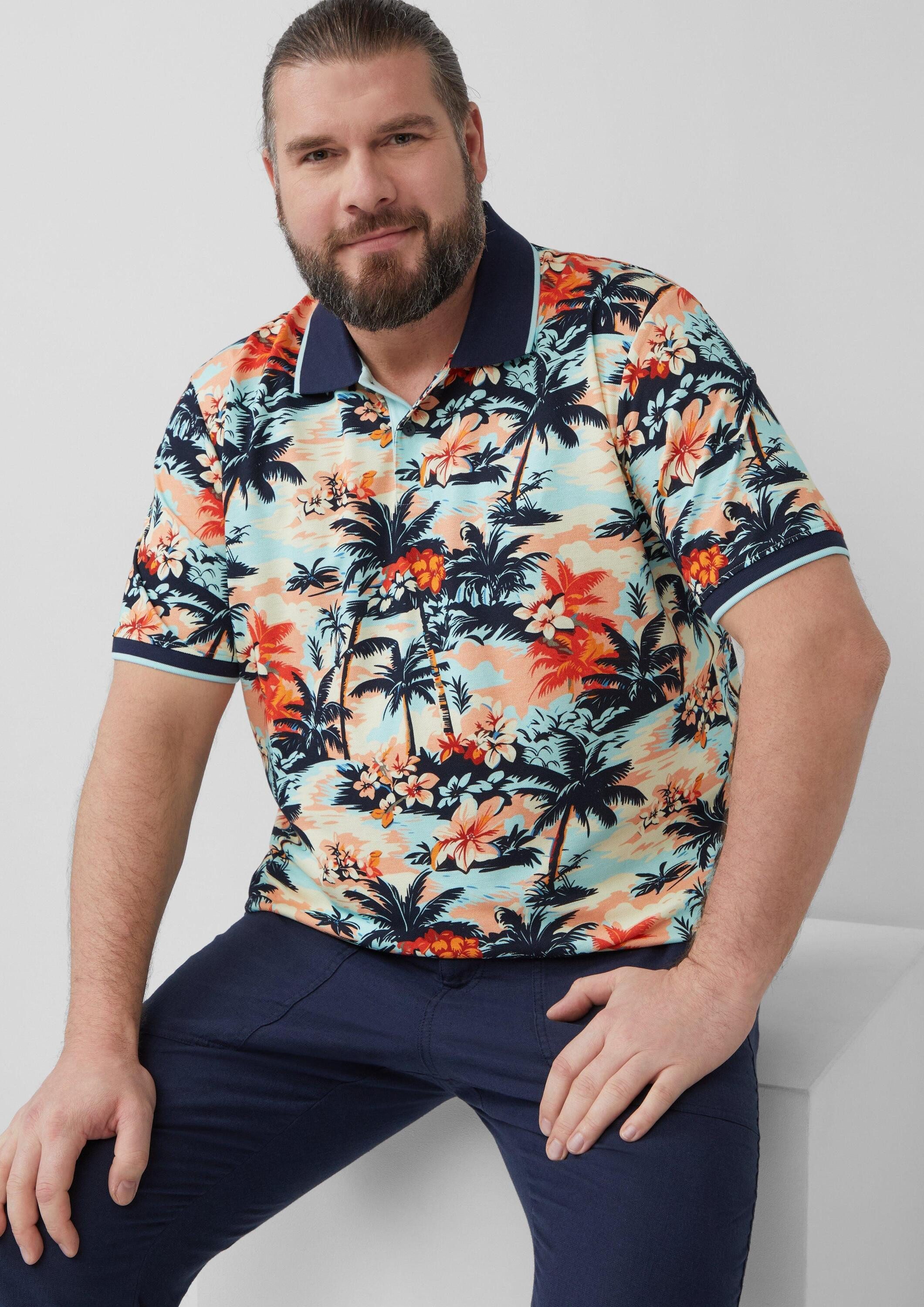 s.Oliver Kurzarmshirt Polo-Shirt Poloshirt aus Baumwolle mit All-over-Print günstig online kaufen
