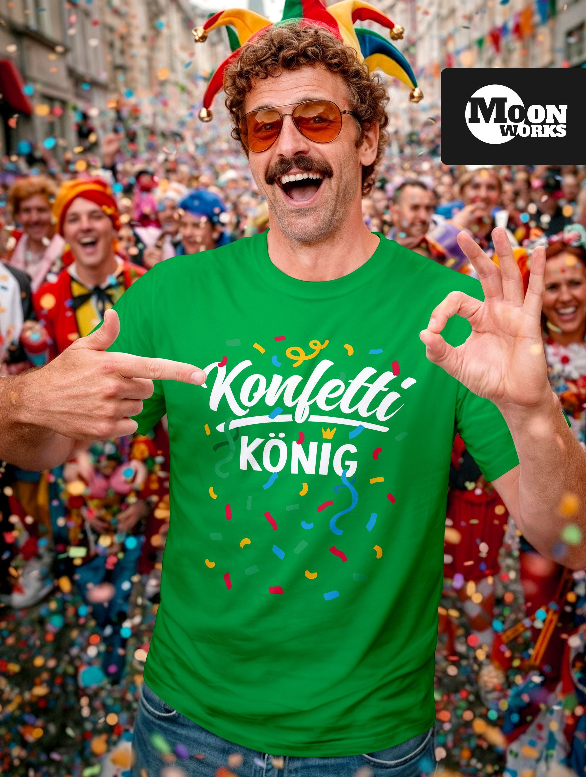 MoonWorks Print-Shirt Herren T-Shirt Konfettikönig Fasching Karneval Kostüm-Ersatz mit Print
