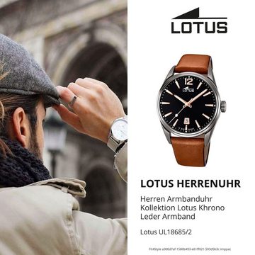 Lotus Quarzuhr LOTUS Herren Uhr Sport 18685/2 Leder, (Analoguhr), Herrenuhr rund, groß (ca. 42mm) Lederarmband braun