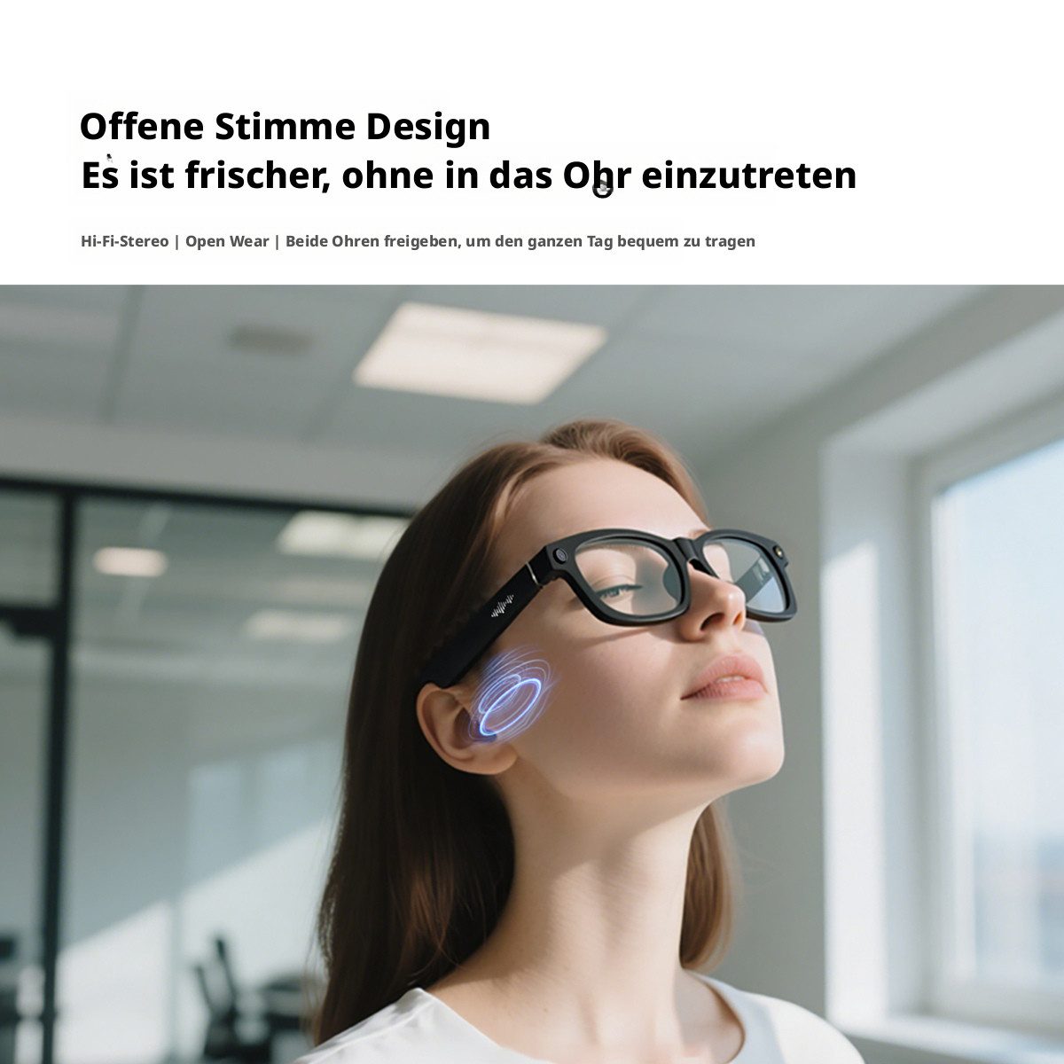 blackview LED-Brille BV100 32GB AI Echtzeit-Übersetzung 8MP Kamera, 1200P Video, Open-Ear Audio, KI-Assistent, ENC, 5h Akku