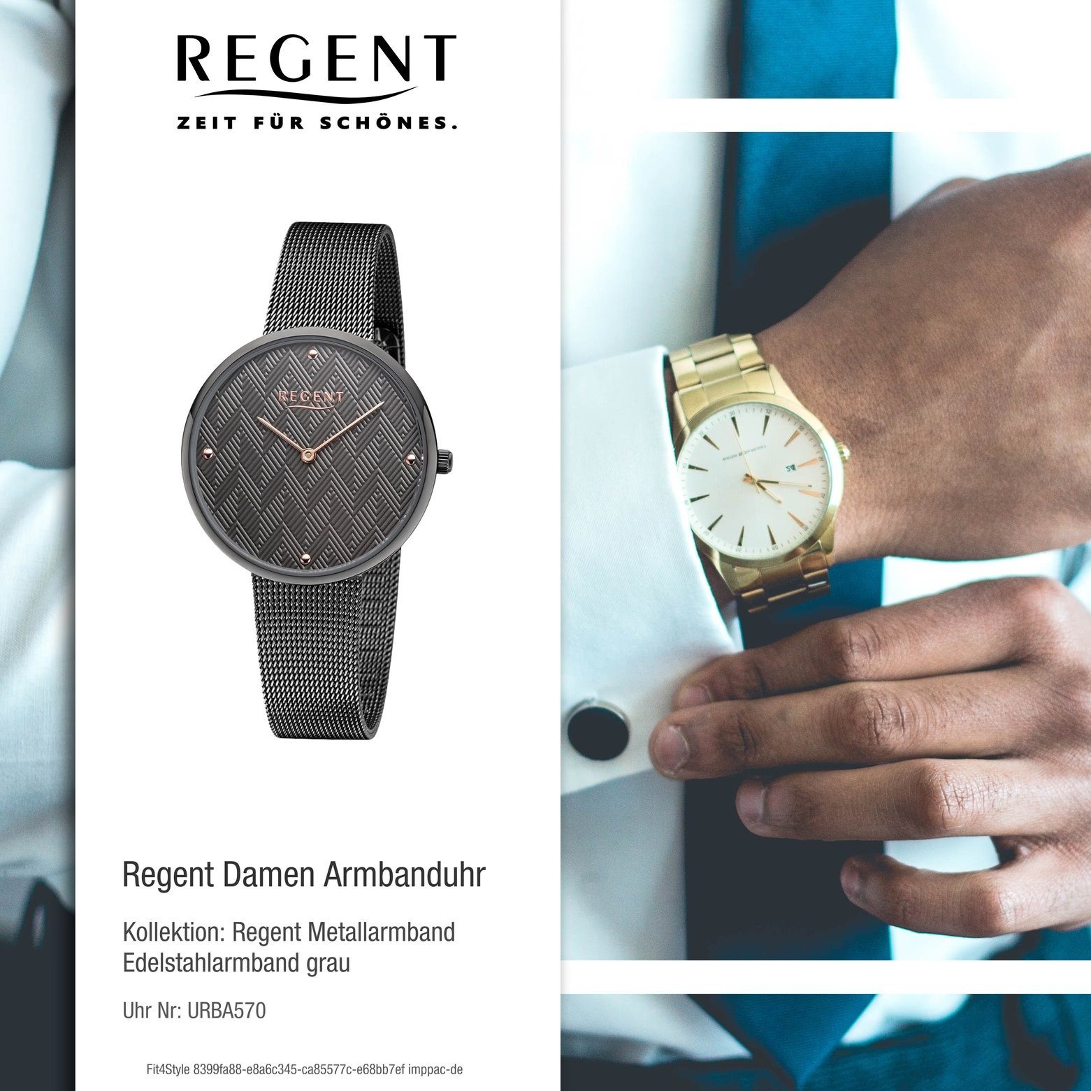 Edelstahl, Damen Regent Armbanduhr 36mm), Uhr Regent (ca. rund, mittel Damen Quarzuhr Edelstahlarmband BA-570 Quarz