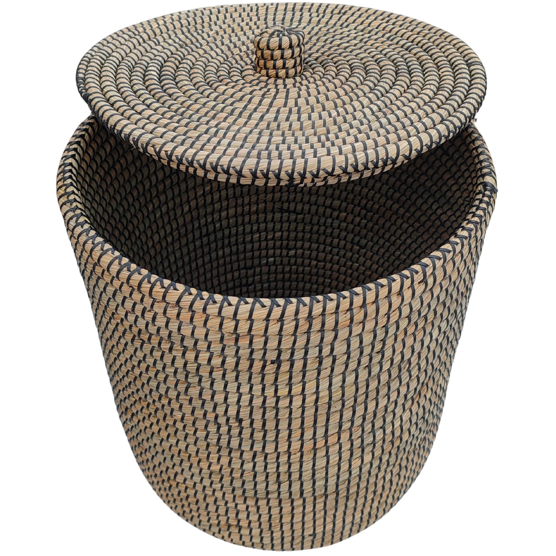 Casa Moro Wäschekorb Wäschekorb Wäschesammler Aufbewahrungskorb mit Deckel Natur/Schwarz, 65 L, rund, Natur/Schwarz, abnehmbarer Deckel mit geflochtenem Knauf