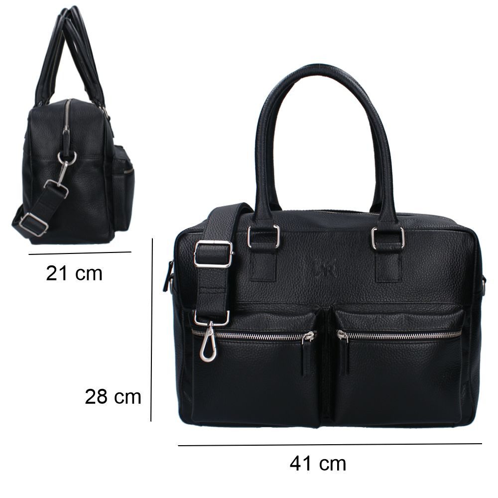 Vadobag Wickeltasche Schwarze Wickeltasche mit 2 Fronttaschen Echt Leder mit Unterlage