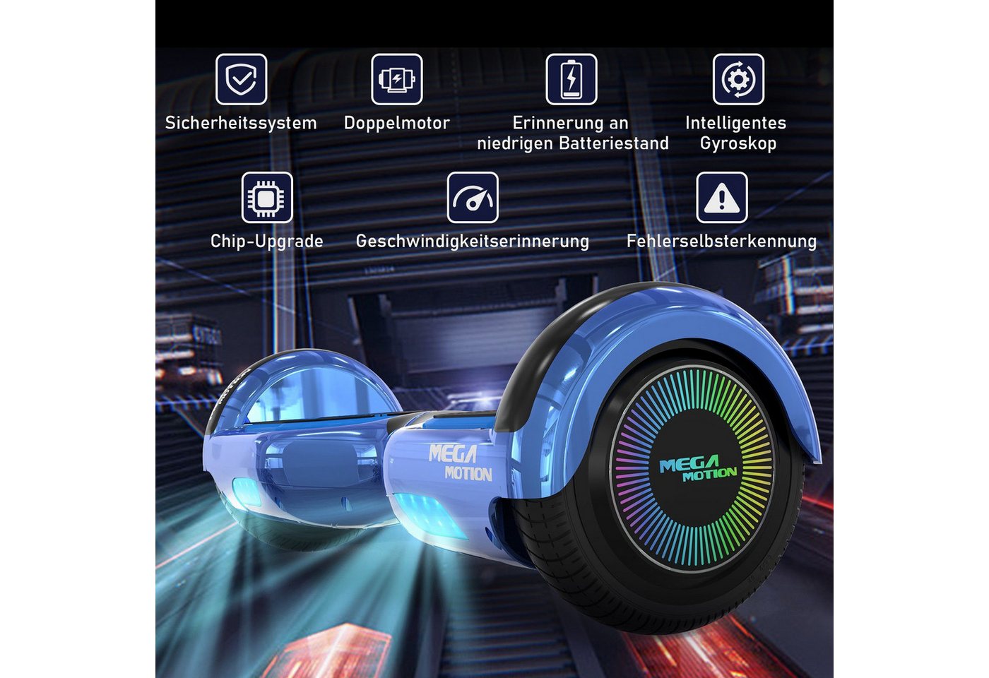 Thumbnail - Mega Motion Balance Scooter 6.5 Zoll Hoverboards mit Sitz Hoverkart und Bluetooth und LED-Licht, 15,00 km/h, mit einem G...