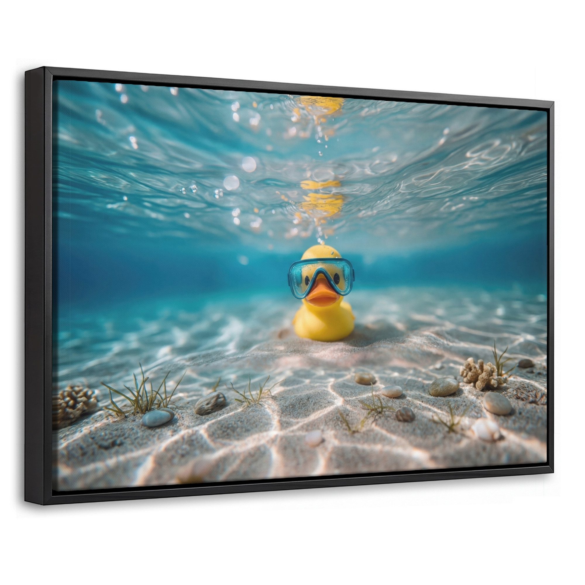 OneMillionCanvasses® Leinwandbild mit Rahmen - Schwimmbrille - Ente - Wasser, Fotodruck (1 St), Bilder, Zimmer Wand Bild Dekoration 30x20cm