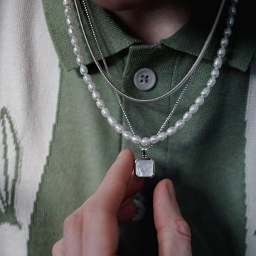 Sprezzi Fashion Kette mit Anhänger Herren Halskette Silber mit Perlen Stein Anhänger (inkl. Verpackung geliefert), robust, rhodiniert, verstellbare Länge