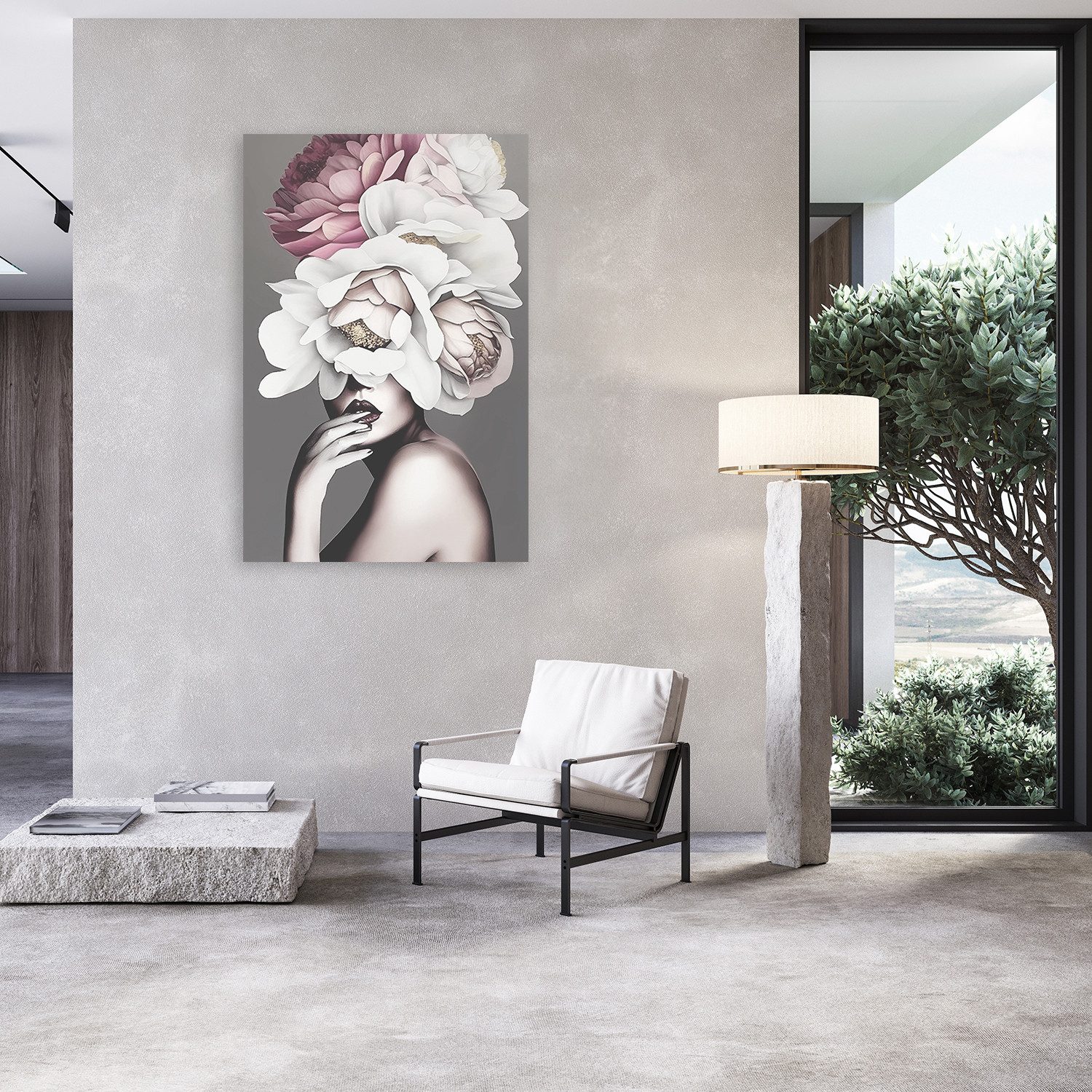 queence Acrylglasbild Frau mit Pfingstrosen im Haar, Abstrakt, Abstrakte, Bilder von Frauen, Blumen, Blumenbilder, Formen, Gemälde, Kunst (1 St), Kunstdruck in Galeriequalität inkl. rückseitigem Aufhängesystem