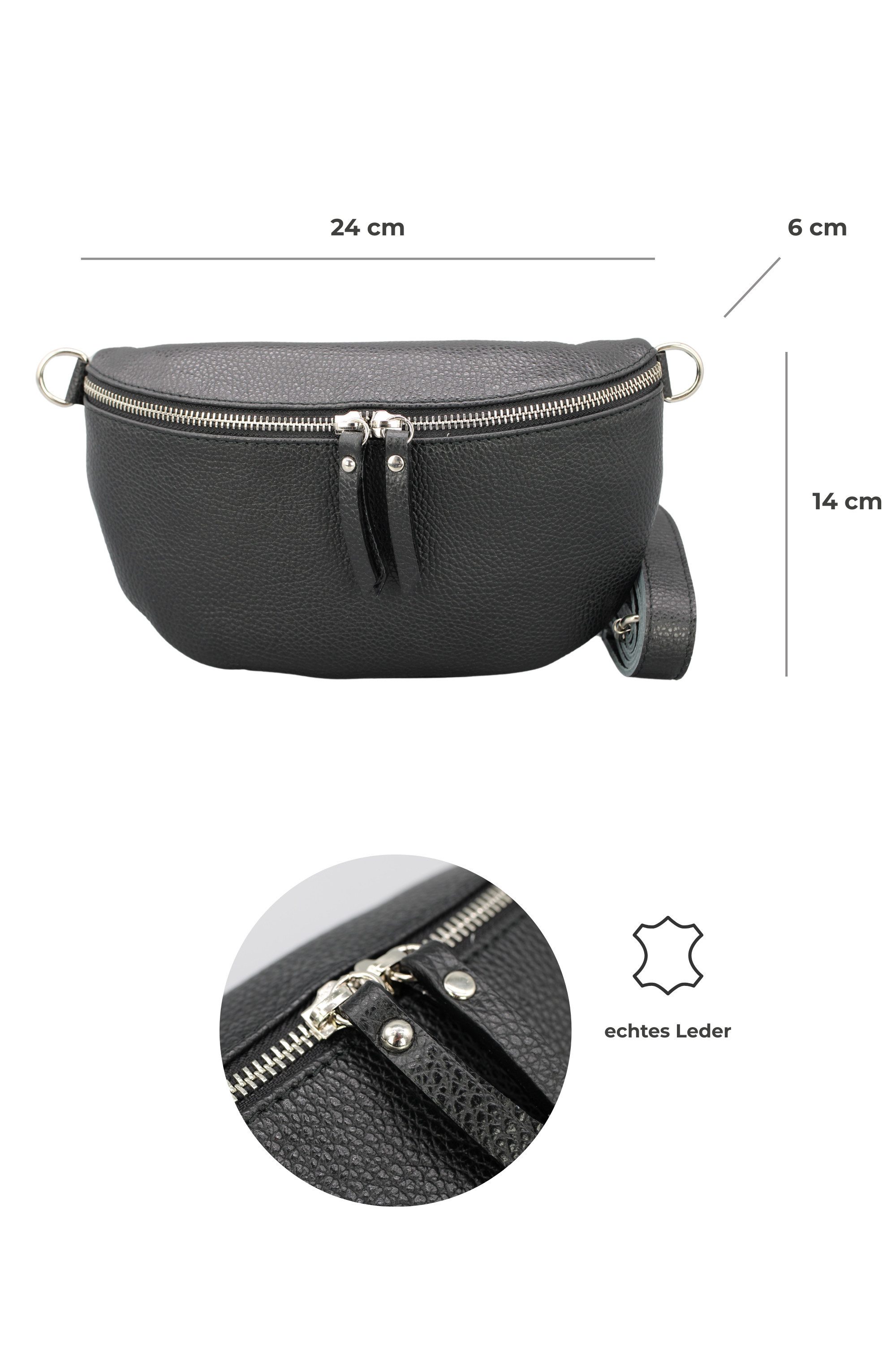 BRISE TASCHE Schultertasche Serra Echtledertasche mit 2 Riemen, Bauchtasche vielseitig tragbar, 2 Trageriemen: Leder & Zickzack-Design, verstellbar, Echtleder