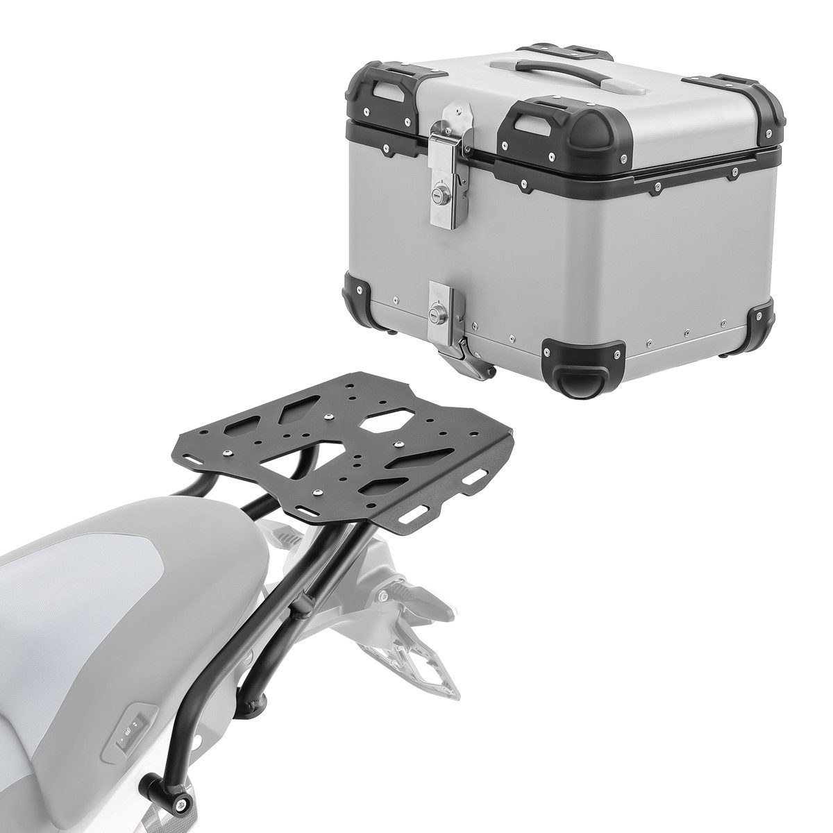Bagtecs Topcase Set Alu Topcase + Gepäckbrücke für BMW R 1300 GS 23-26 XS45 silber