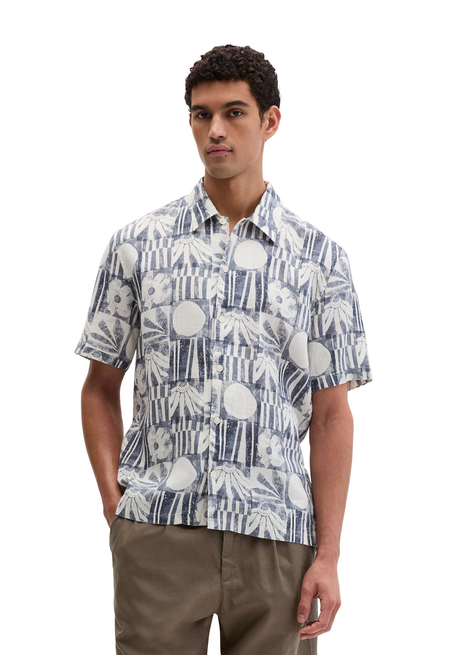Marc O'Polo Kurzarmhemd Leinenhemd regular fit mit Allover-Print