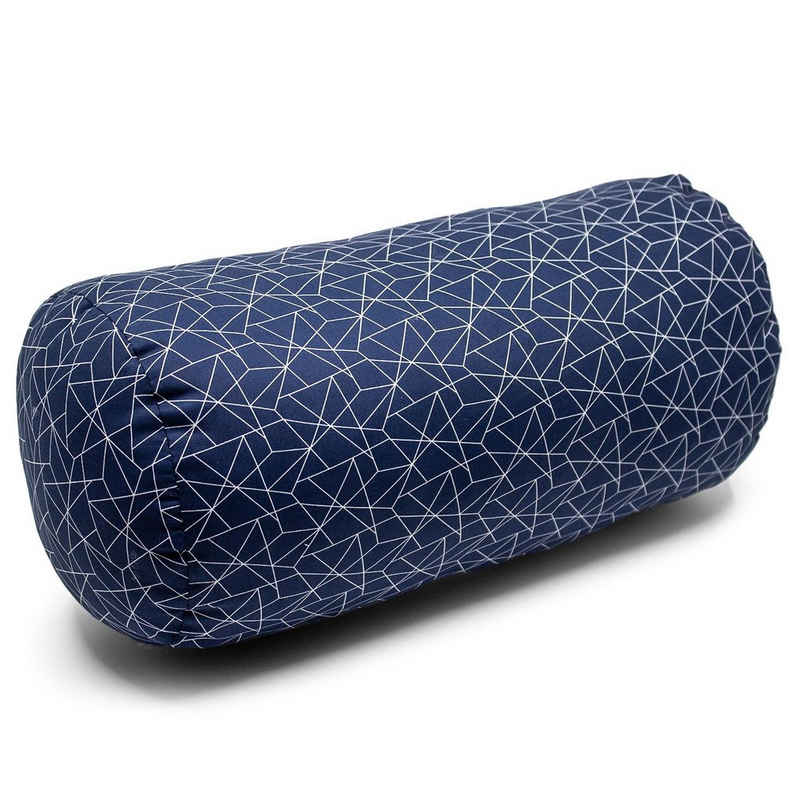 Nackenstützkissen Leserolle Nackenkissen Nackenrolle Marineblau mit Netzmuster 39 x 17 cm, Landwiesen, Füllung: 100% HCS Kugelfaser, entlastet Kopf-, Nacken- und Schulterbereich