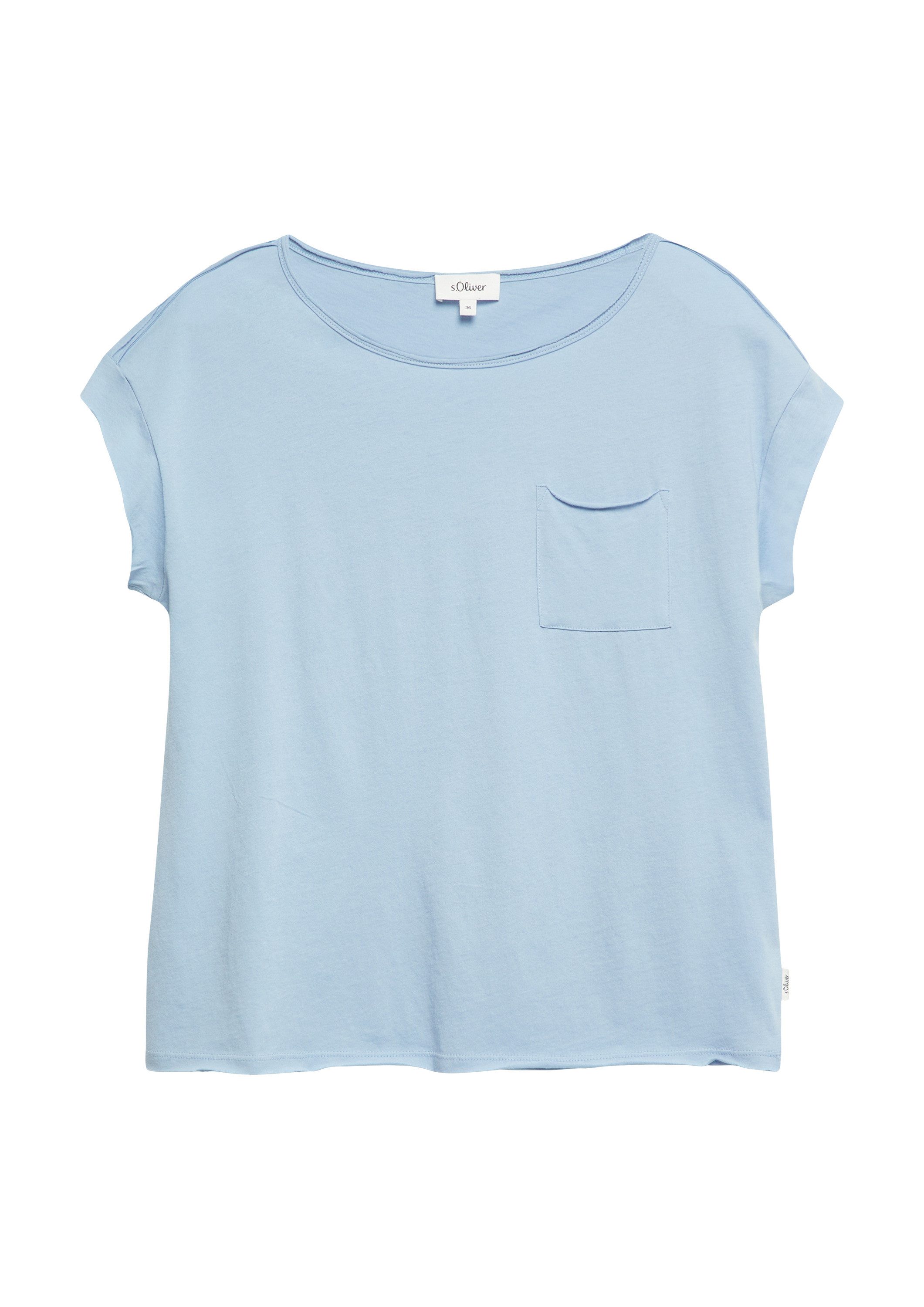 s.Oliver Kurzarmshirt T-Shirt Jersey-Shirt mit offenen Kanten und Brusttasche