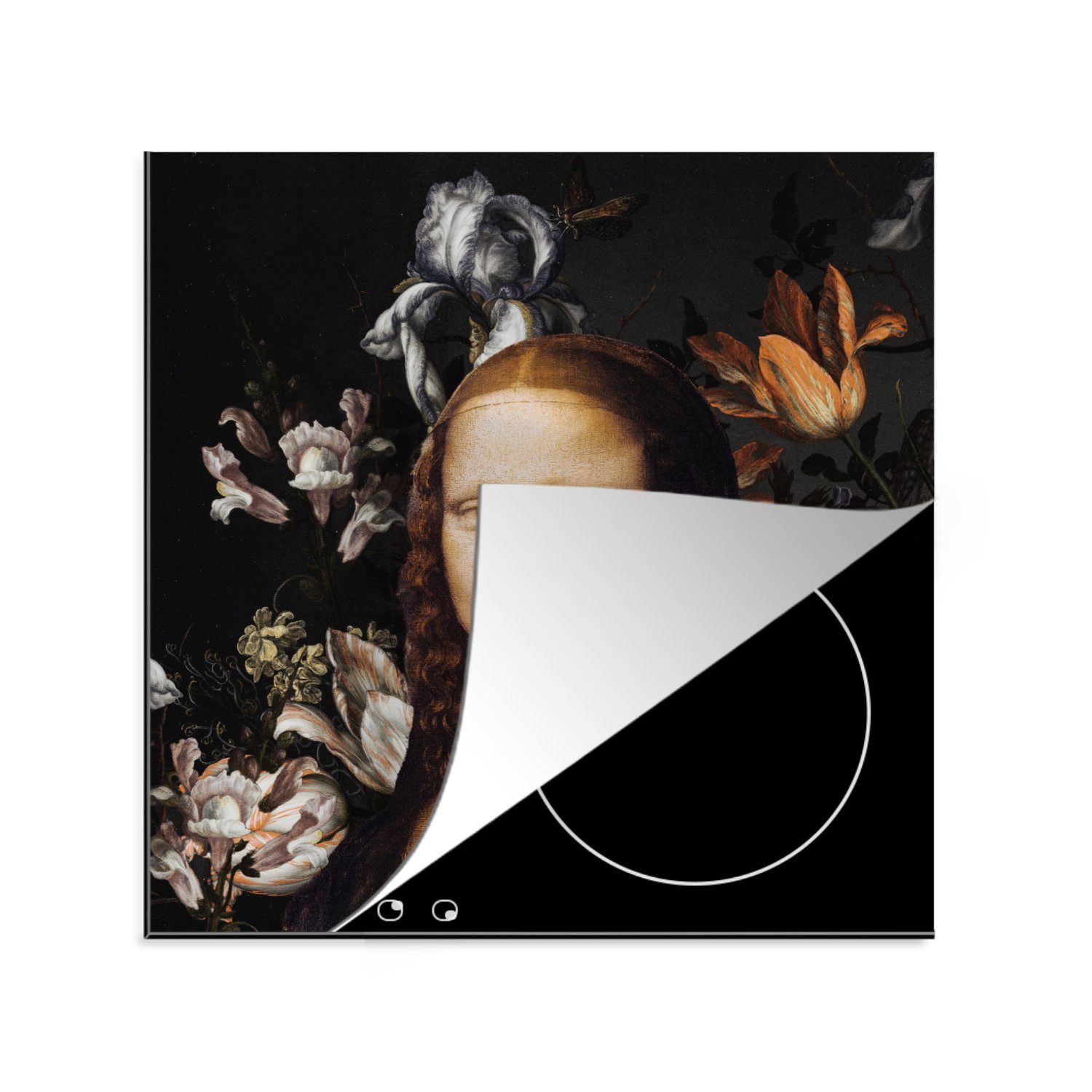 MuchoWow Herdblende-/Abdeckplatte Mona Lisa - Blumen - Alte Meister, Vinyl, (1 tlg), 78x78 cm, Ceranfeldabdeckung, Arbeitsplatte für küche