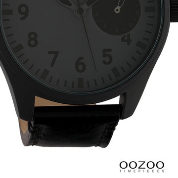 OOZOO Quarzuhr Oozoo Unisex Armbanduhr Timepieces Analog, Damen, Herrenuhr rund, extra groß (ca. 50mm) Lederarmband schwarz