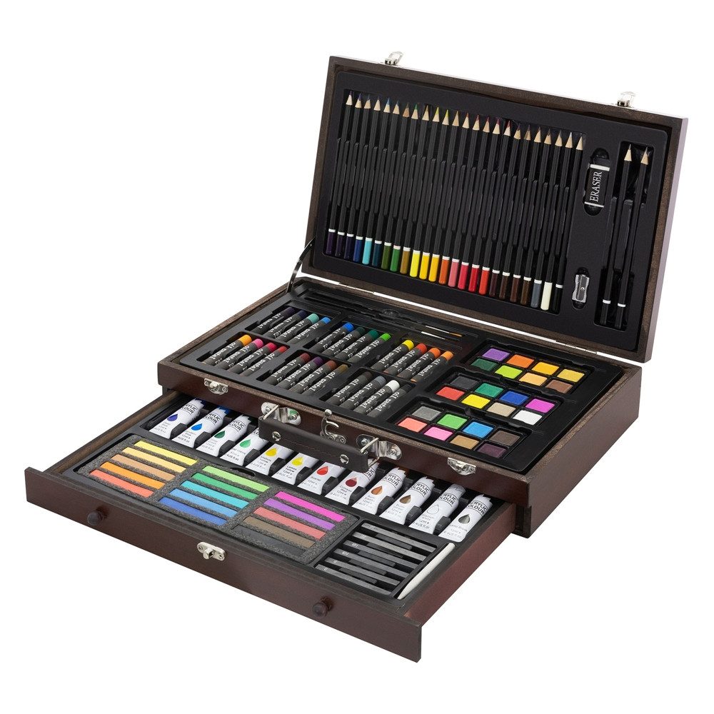 ECD Germany Kreativset Kunst- und Zeichenset Malkoffer für Kinder und Erwachsene, (112-tlg), 112 Teilig Buntstifte Öl- und Acrylfarben Malkreiden Wasserfarben