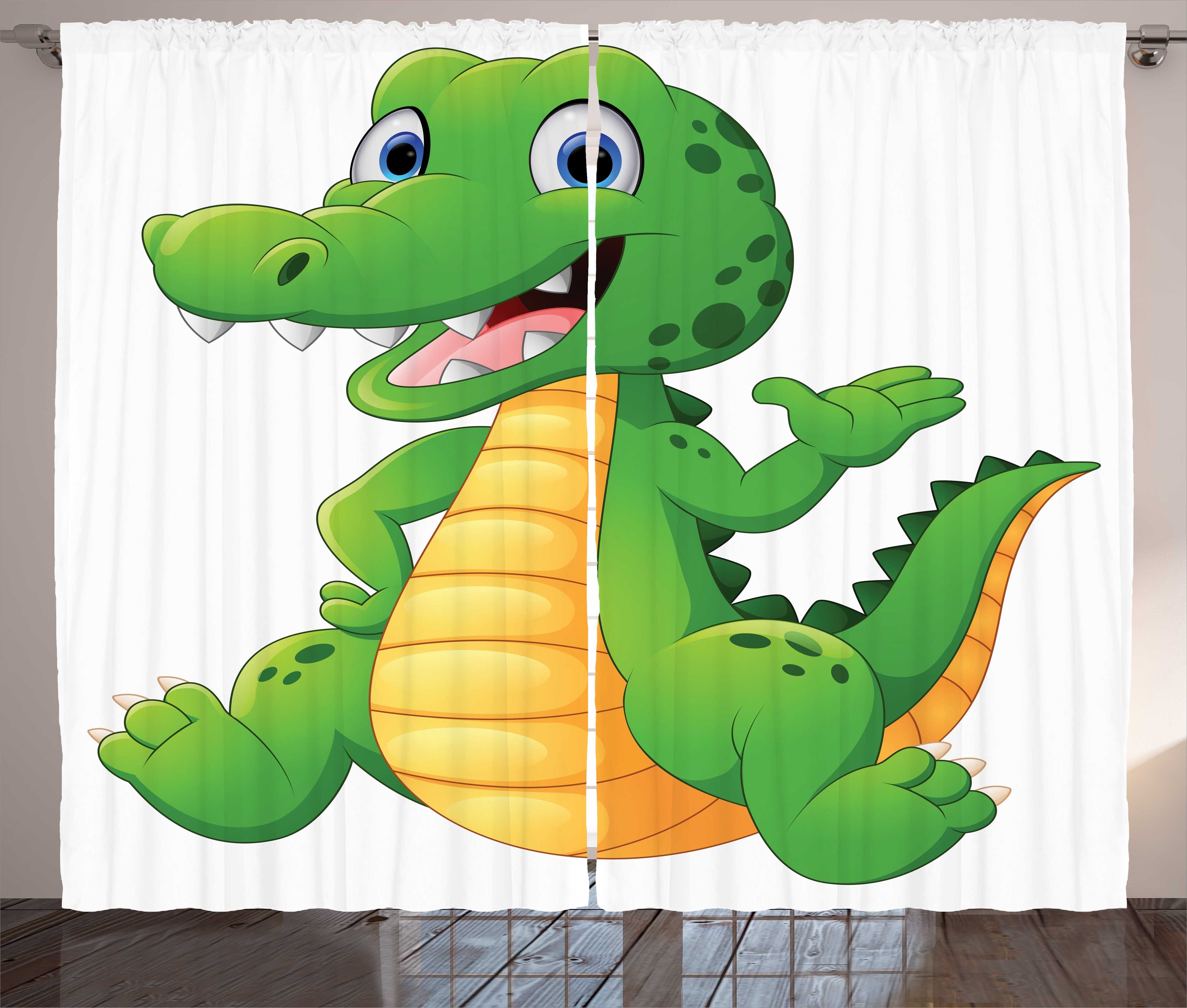 Gardine Schlafzimmer Kräuselband Vorhang mit Schlaufen und Haken, Abakuhaus, Krokodil Karikatur-glücklicher Charakter