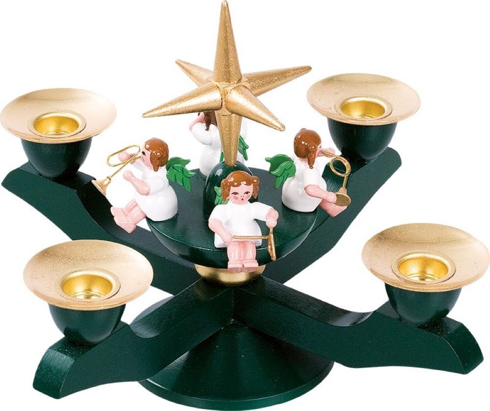 Richard Glaesser Kerzenhalter Adventsleuchter klein grün, Höhe 12 cm / Breite 15 cm, Handwerkskunst aus dem Erzgebirge | Kerzenständer