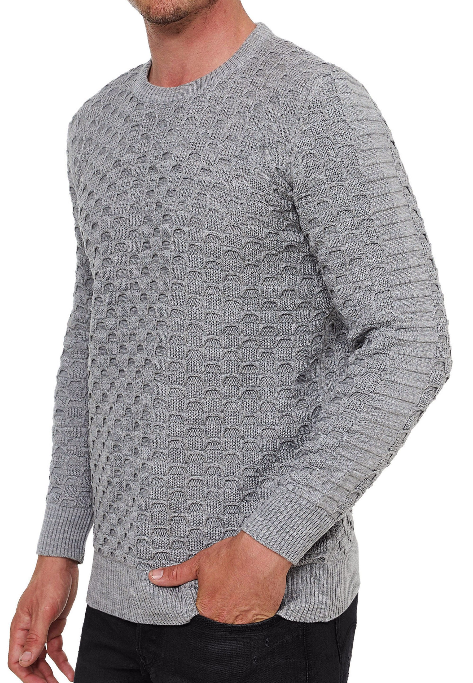 R-NEAL Rundhalspullover Herren Strick Pullover Einfarbig Langarm Rundhals Strickpullover