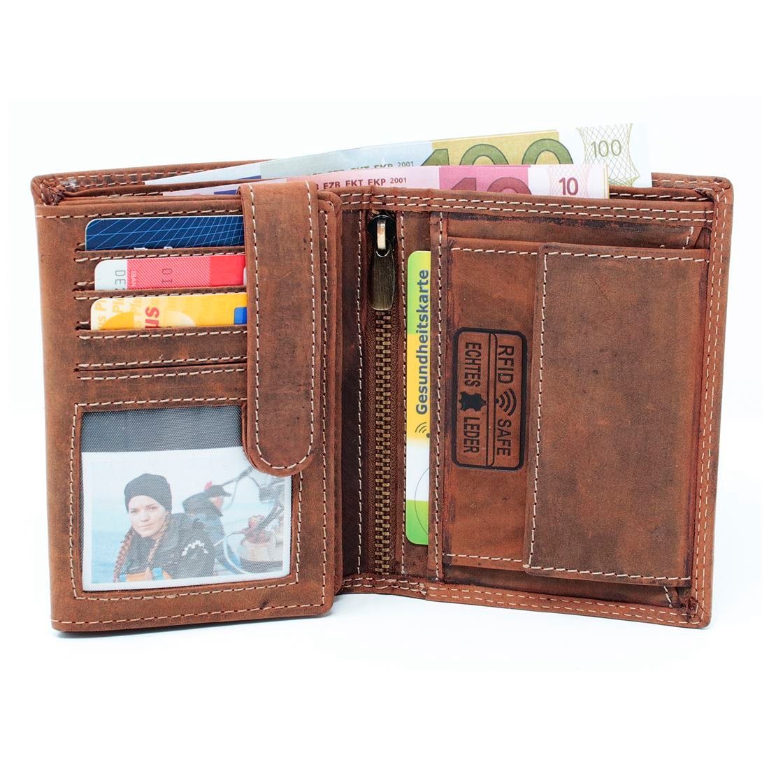 Schutz Männerbörse Brieftasche Geldbörse Geldbörse Lederbörse Börse, mit Geldbeutel Portemonnaie RFID SHG Münzfach Leder Herren