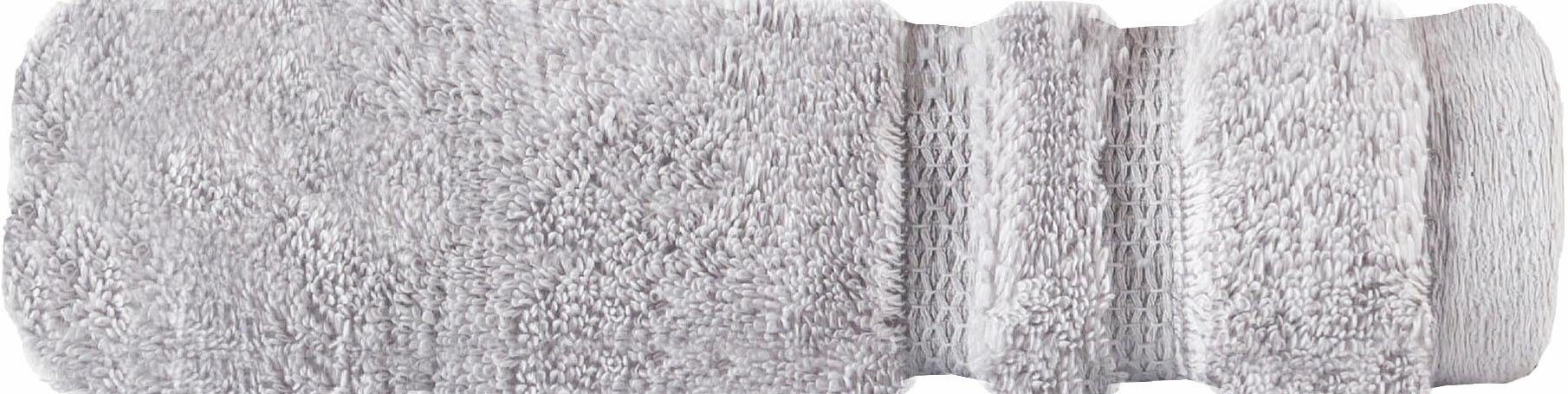 Walkfrottee Uni Badetuch Baumwolle Programm Touch, Streifenbordüre, (1-St), Micro extrem reine hellgrau mit saugfähig, Egeria