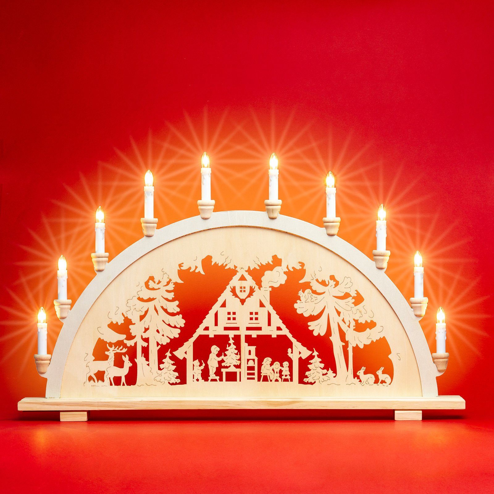 SIKORA Schwibbogen LB57-10 XL Lichterbogen Motiv Waldhaus mit 10 LED Kerzen günstig online kaufen