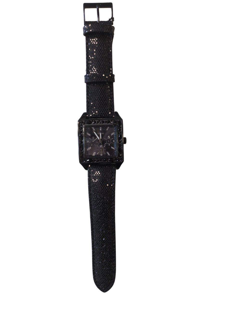 Guess Multifunktionsuhr Damenuhr Edelstahl Textilband Schwarz Datum Analog W0049L2, Tages- und Datumsanzeige, 24-Std. Anzeige