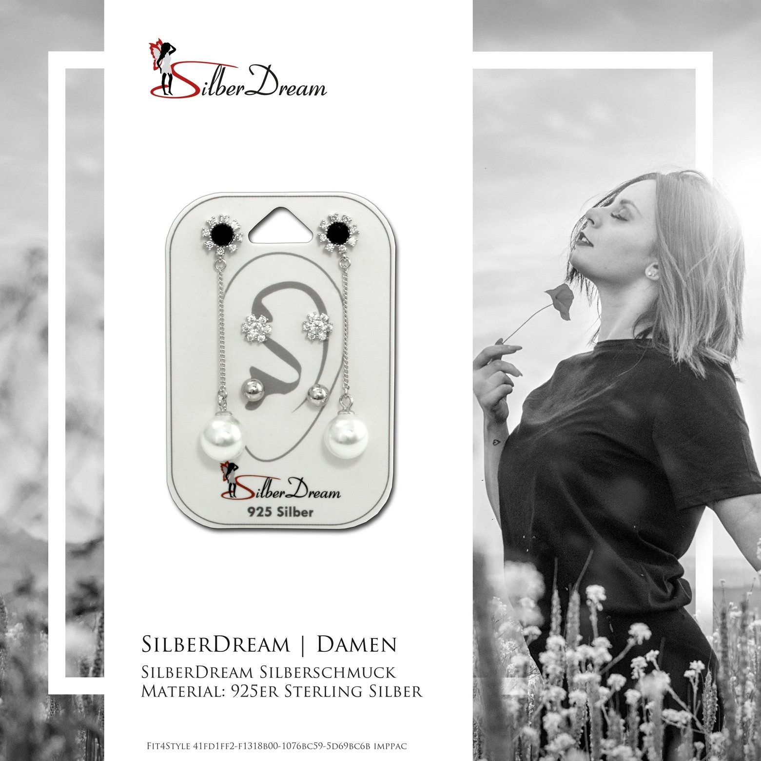 SilberDream Paar Ohrstecker SilberDream Zirkonia 3er Set Ohrringe (Ohrstecker, 3-tlg), Ohrstecker (Dangle Blume, Blume, Kugel) 925 Sterling Silber, Farbe: we – Bild 3 von 4