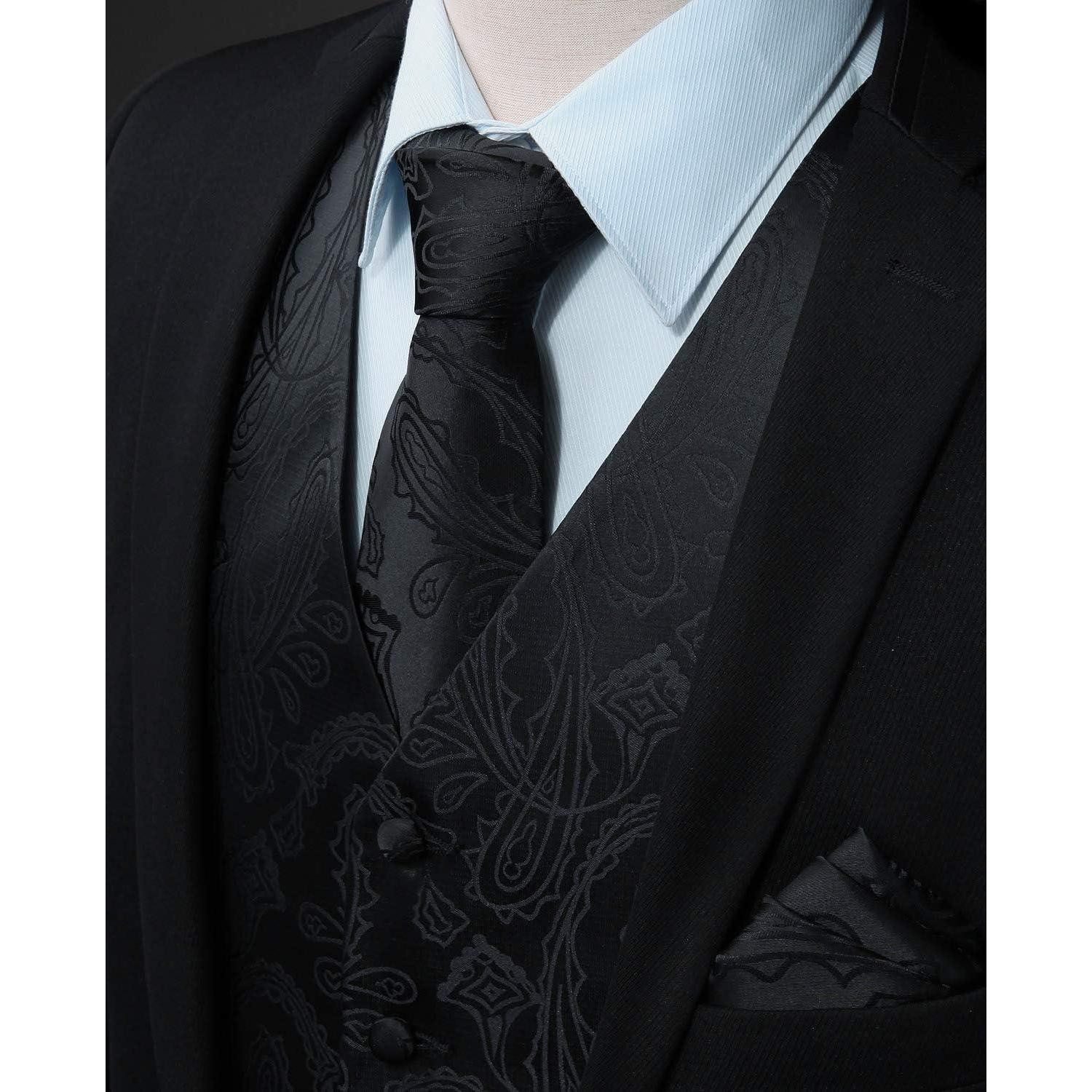 LuxusKollektion Krawatte Weste Herren Floral Hochzeit Jacquard Krawatte XXL Schwarz-3