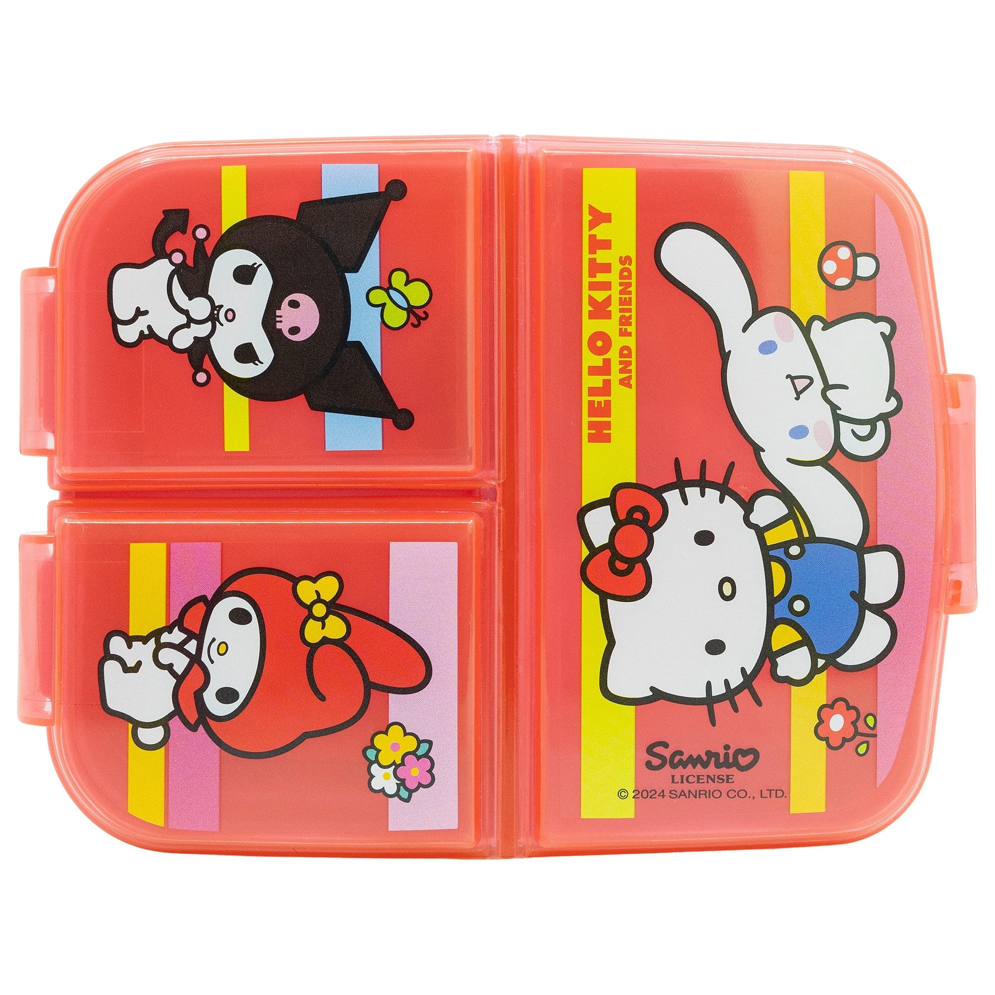 Hello Kitty Lunchbox Hello Kitty Kuromi Melody 2 tlg. Set, (4-tlg., Spar-Set), Brotdose 3 Kammern ALU ATrinkflasche 400 ml