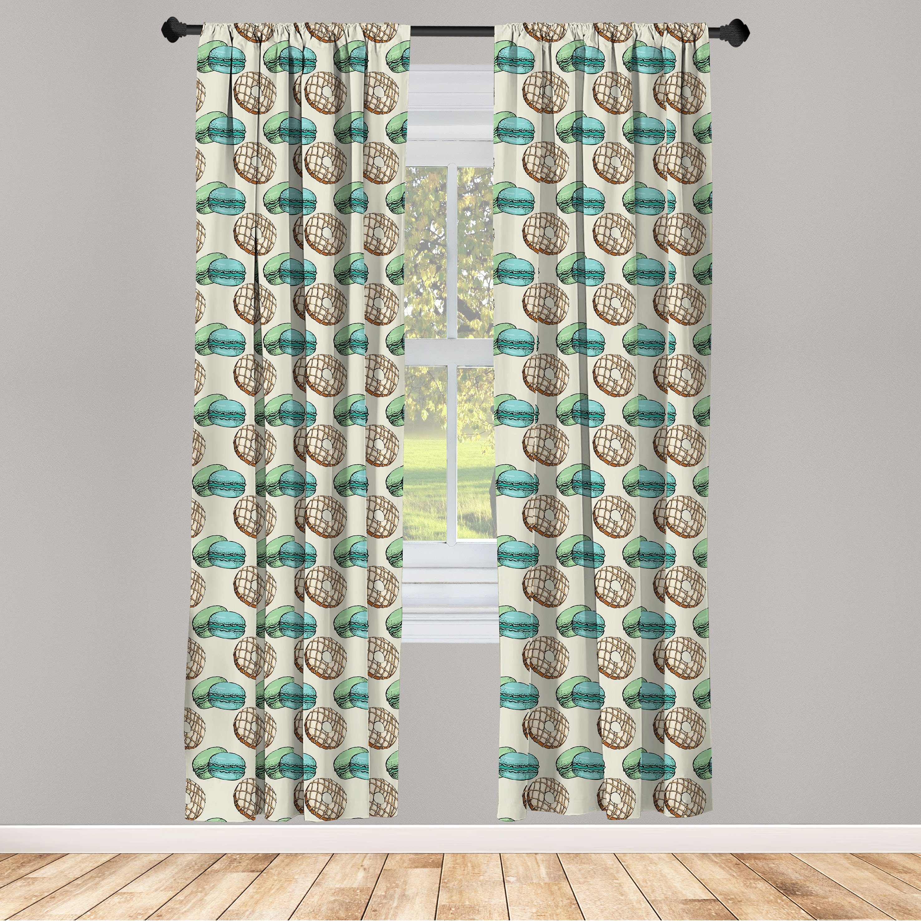Gardine Vorhang für Wohnzimmer Schlafzimmer Dekor, Abakuhaus, Microfaser, Dessert Donuts und Makronen Entwurf